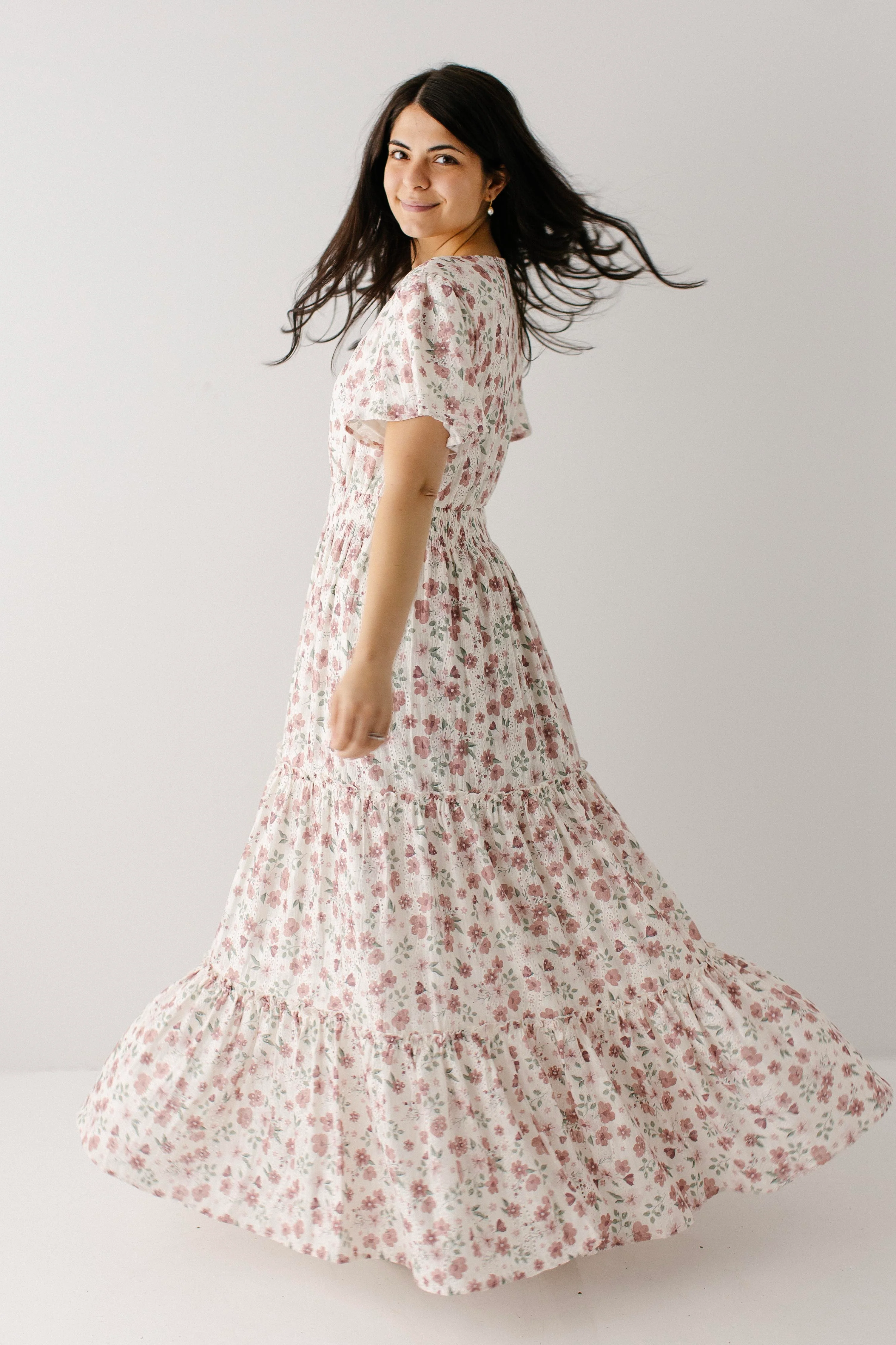 Elizabeth Flower Print Textured Tiered Maxi Dress - Image 3