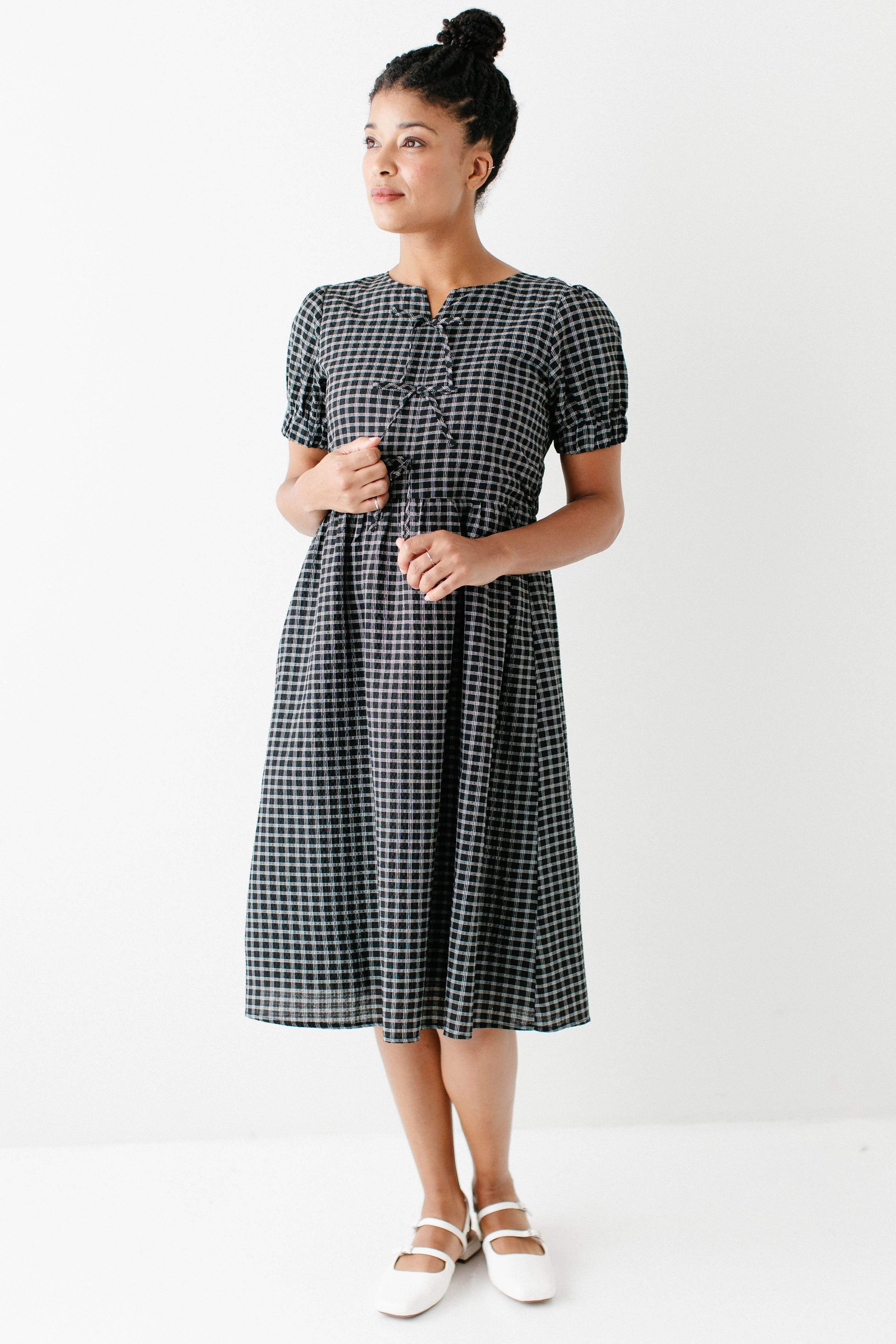 Ellie Bow Front Plaid Midi Dress FINAL SALE - Image 3