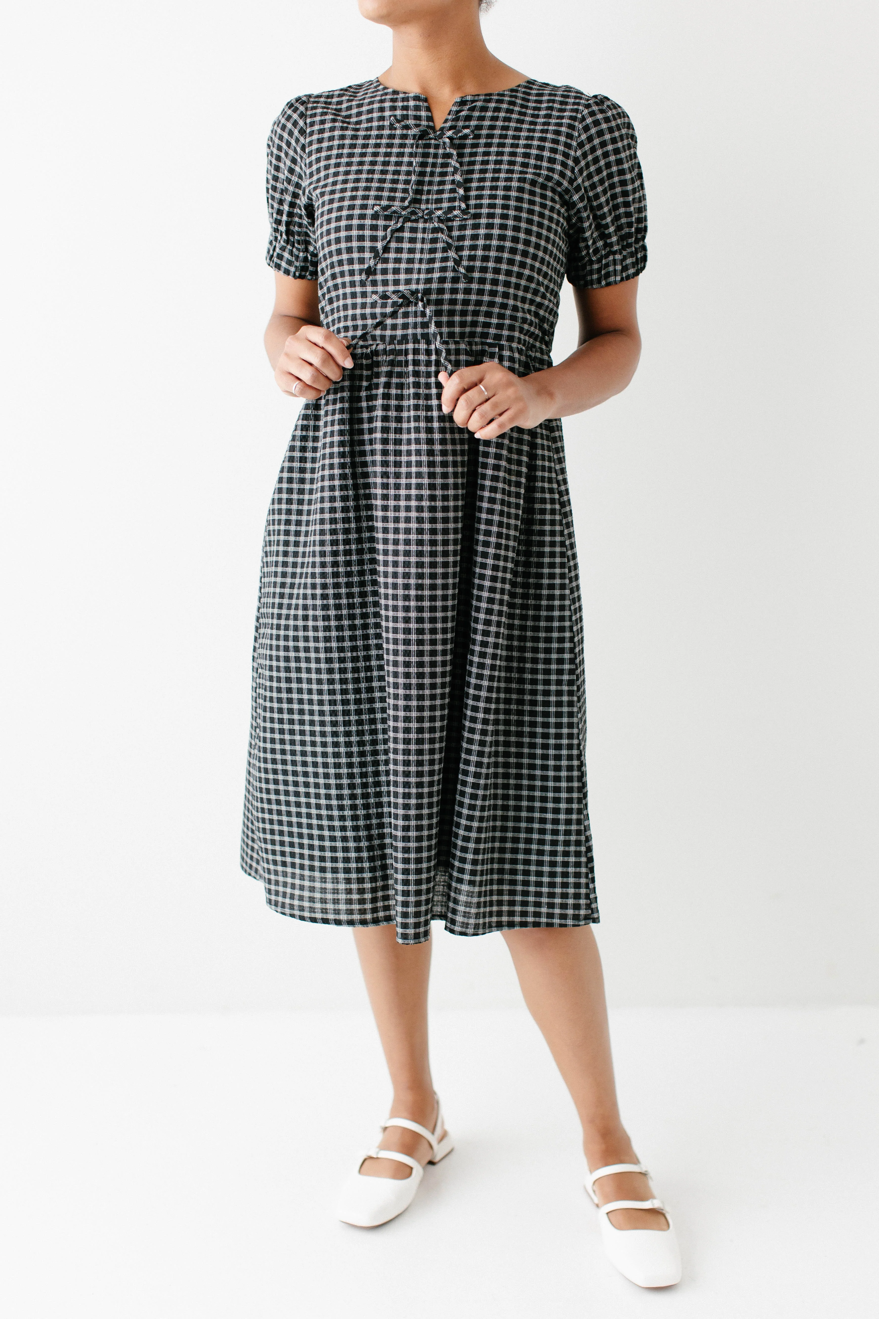 Ellie Bow Front Plaid Midi Dress FINAL SALE - Image 4