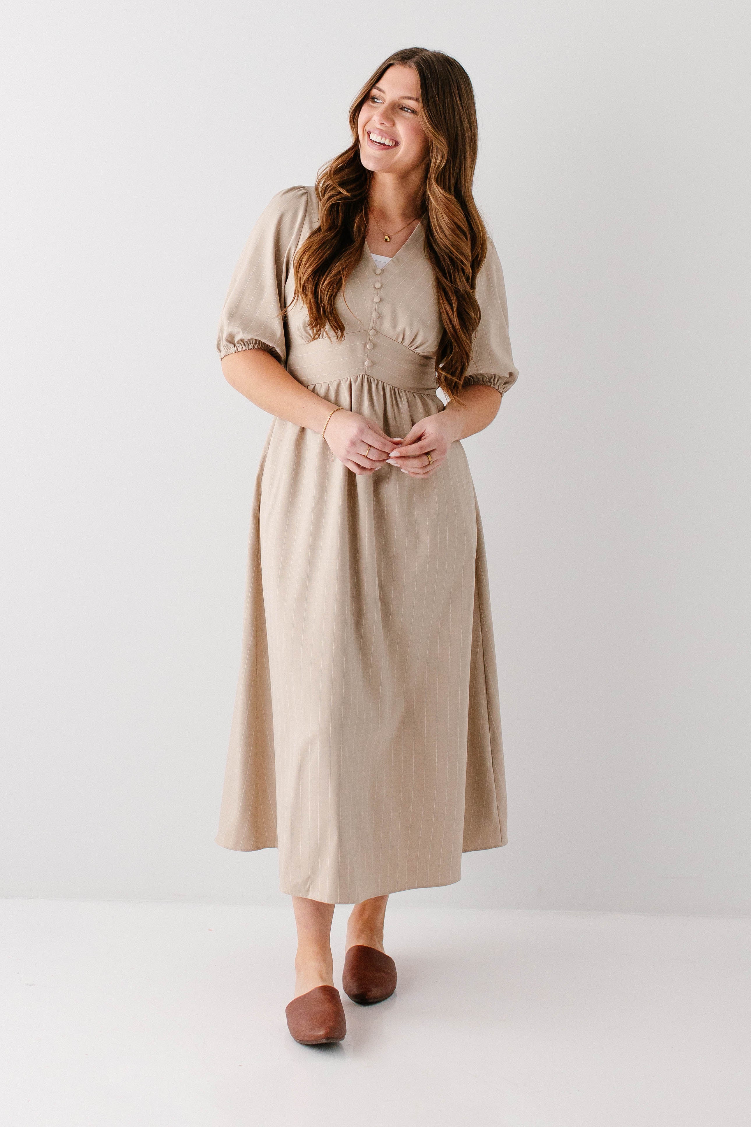 Ellison Button Detail Pinstripe Maxi Dress FINAL SALE