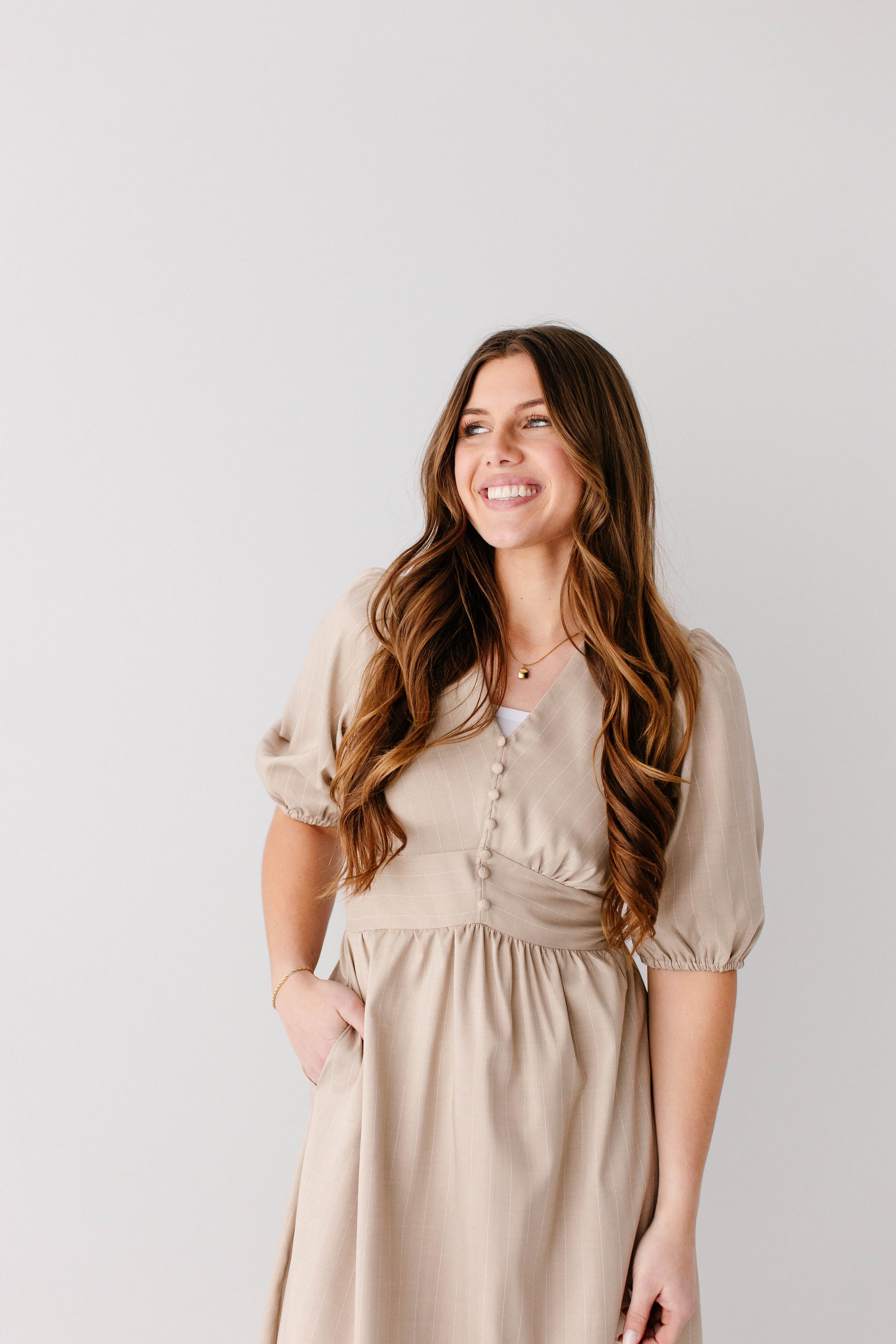 Ellison Button Detail Pinstripe Maxi Dress FINAL SALE - Image 2