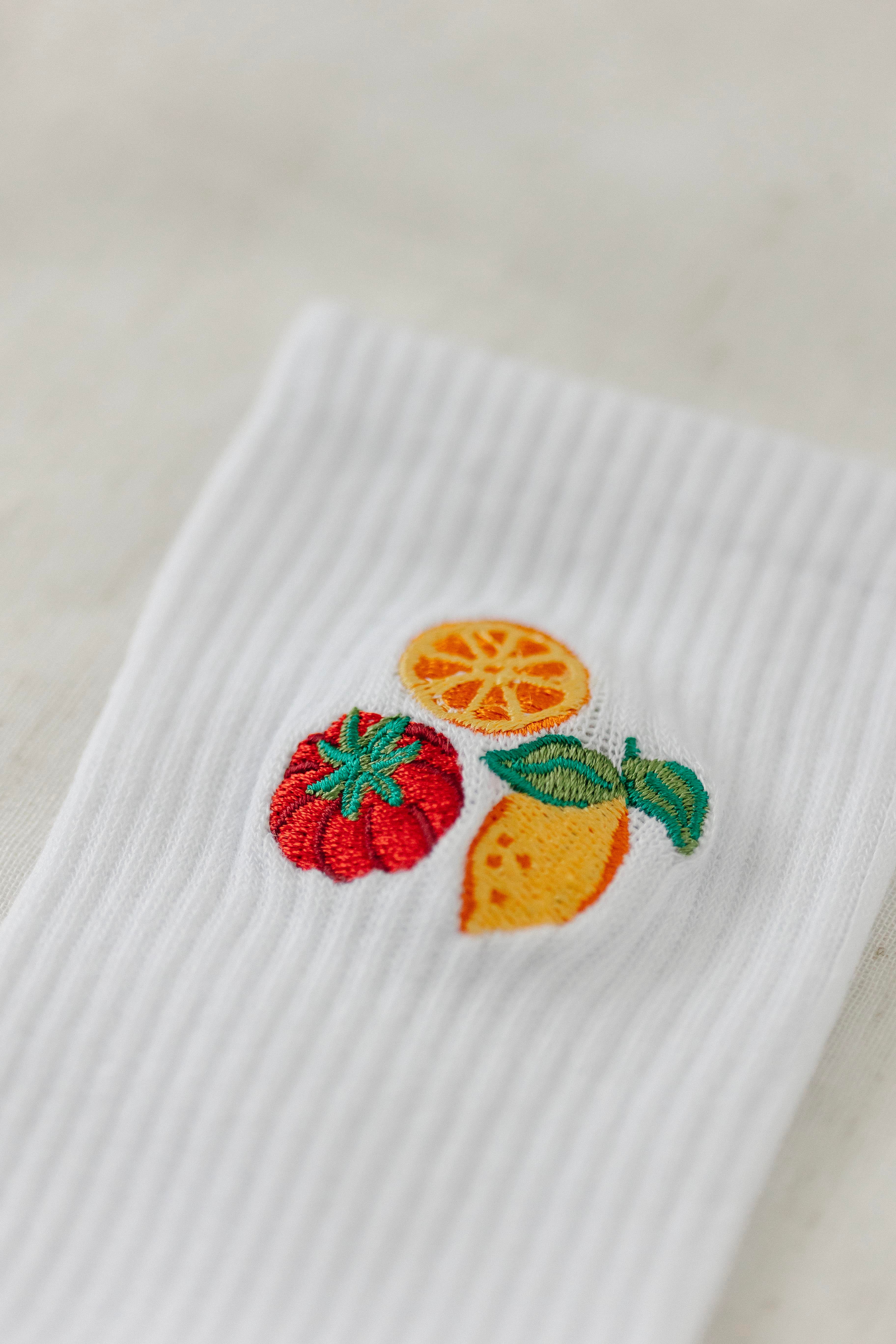 Embroidered Fruit Market Crew Socks - Image 2
