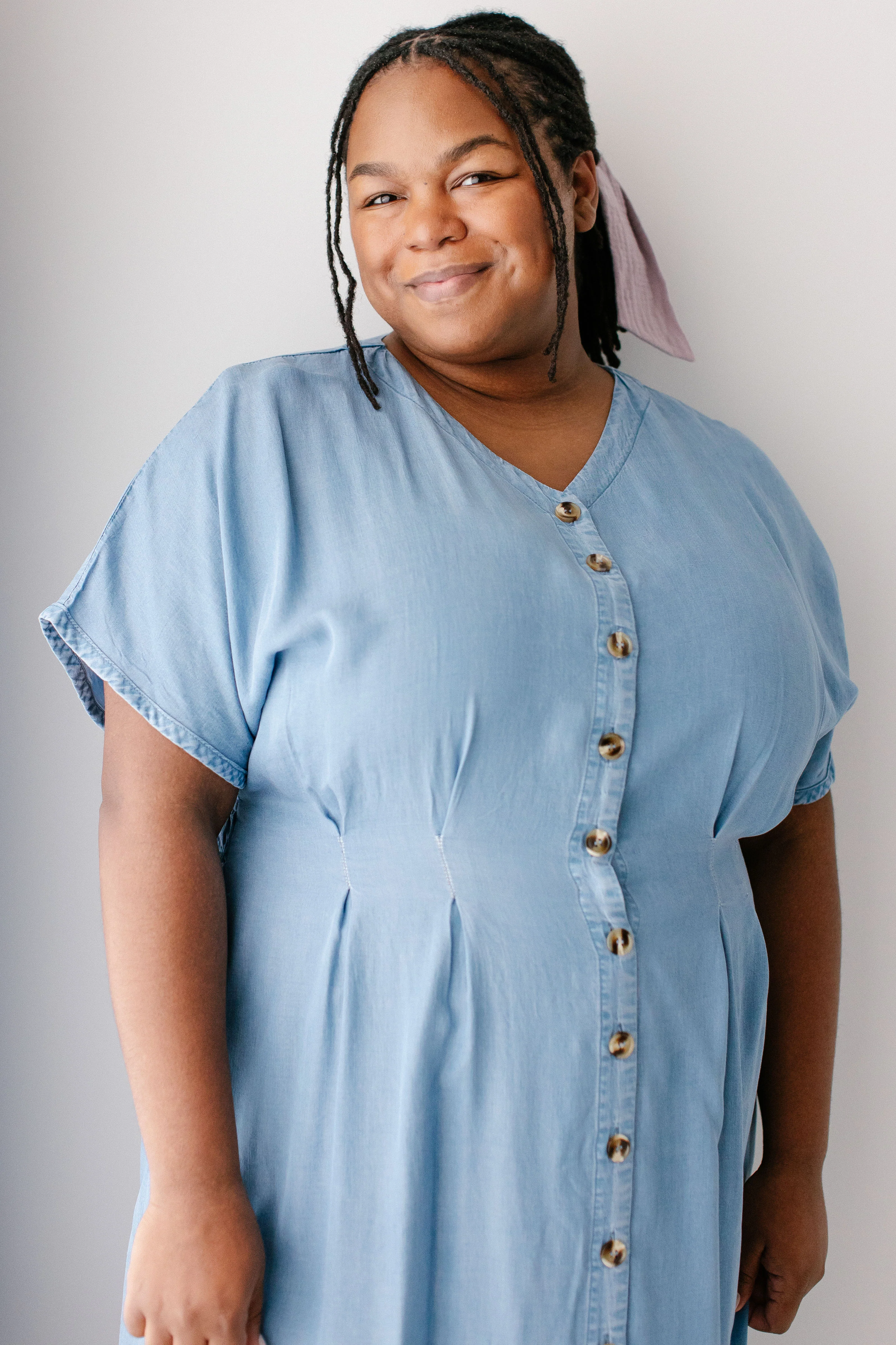 Emilia Pleated Chambray Midi Dress - Image 10