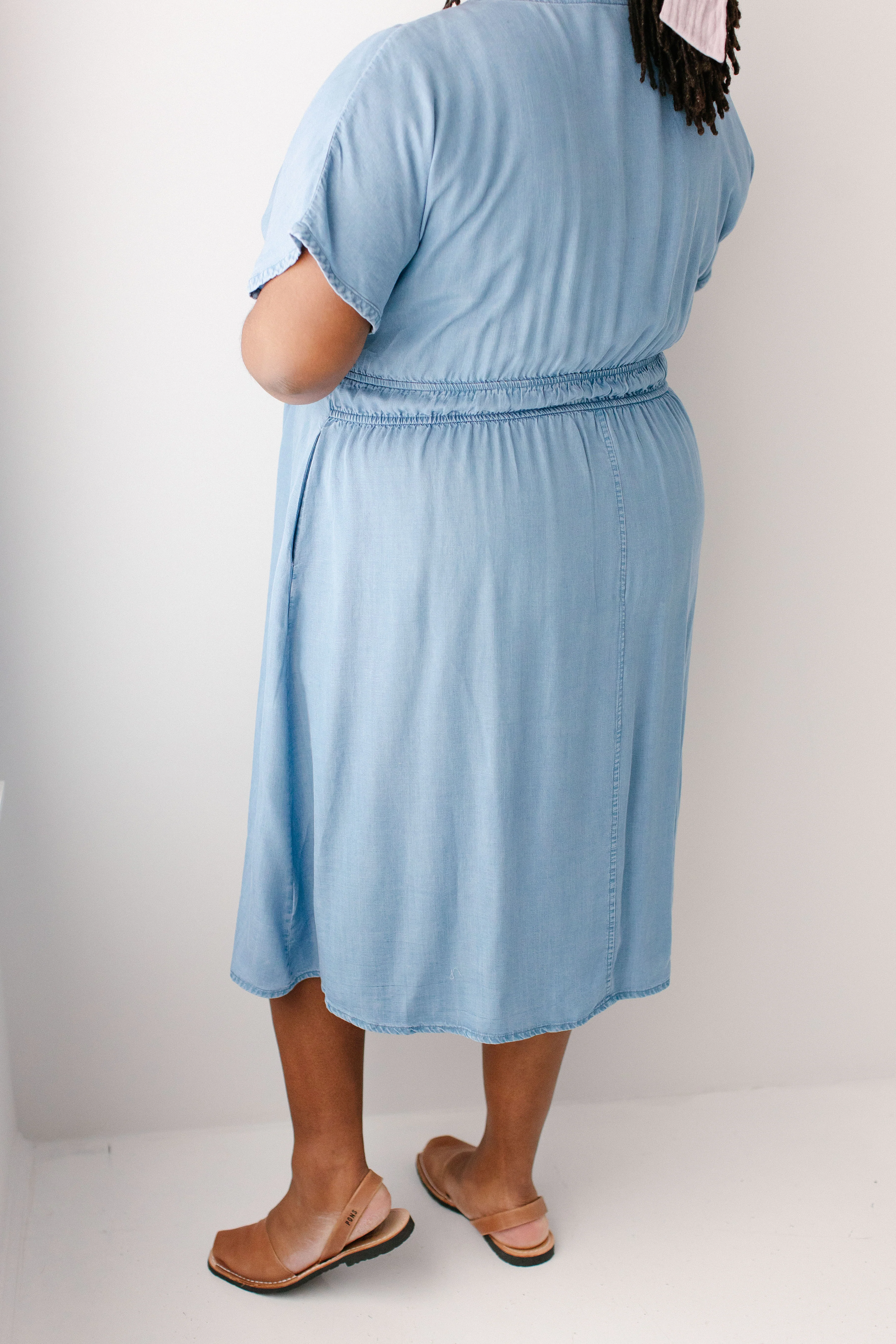 Emilia Pleated Chambray Midi Dress - Image 14