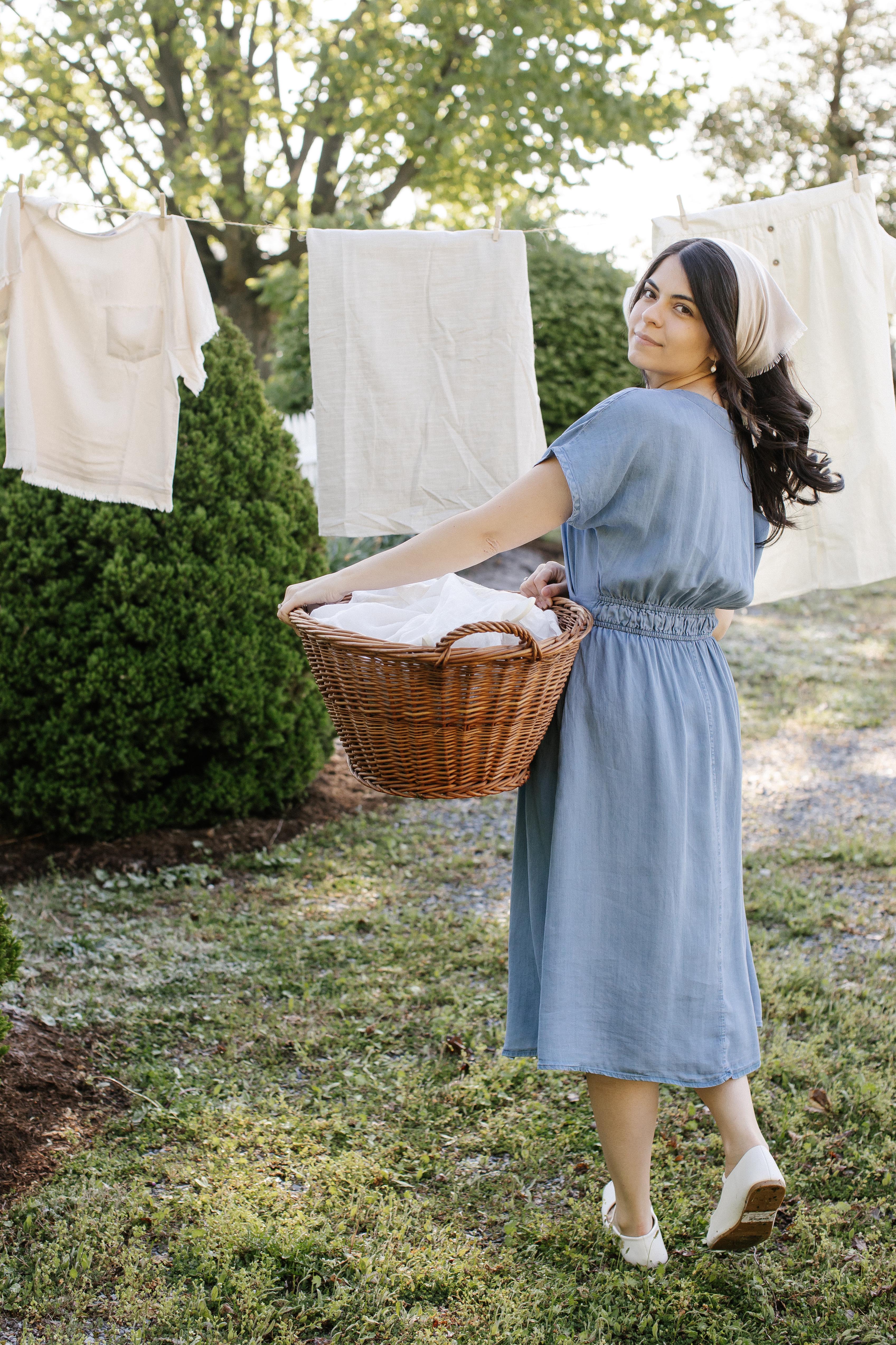 Emilia Pleated Chambray Midi Dress - Image 2