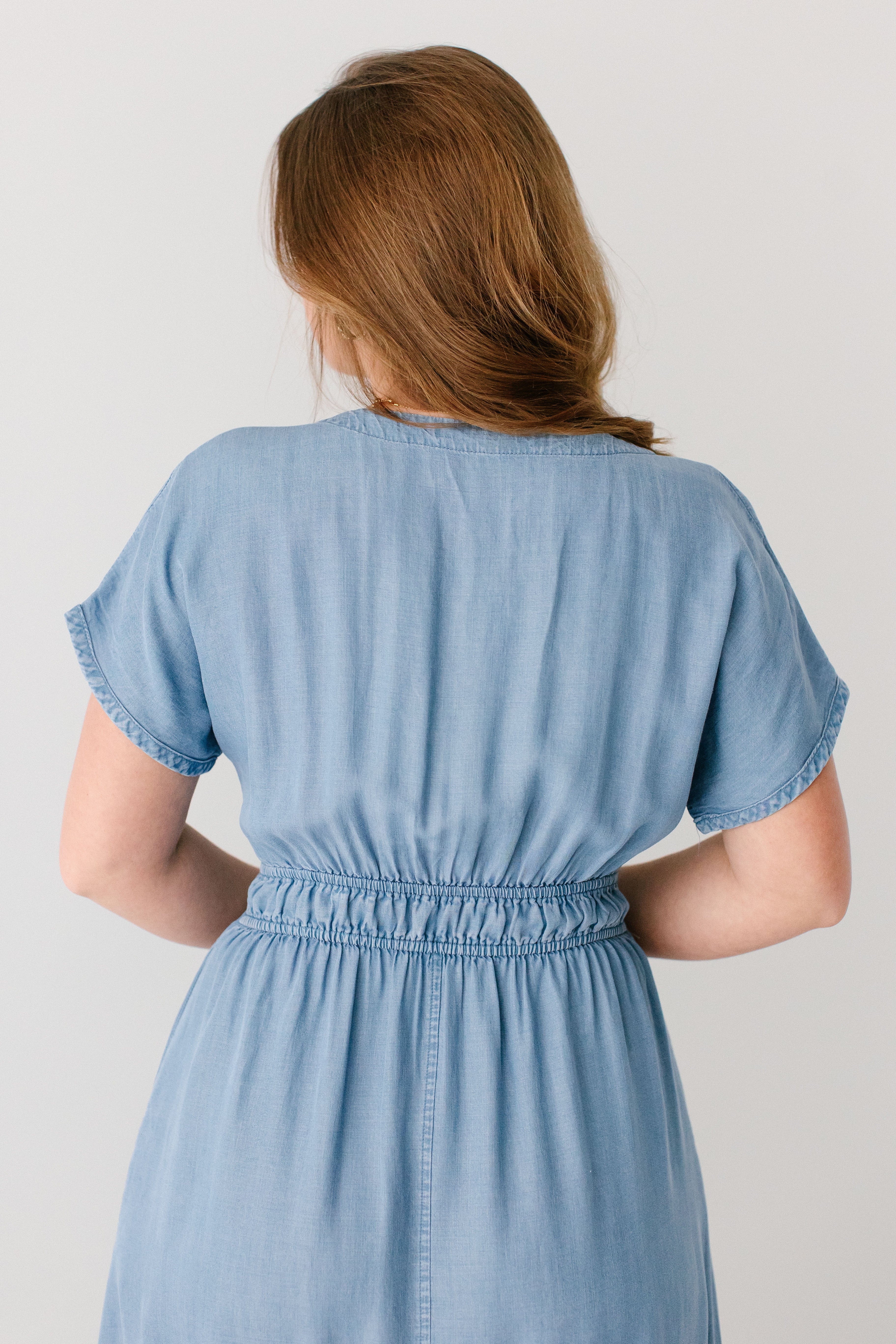 Emilia Pleated Chambray Midi Dress - Image 8