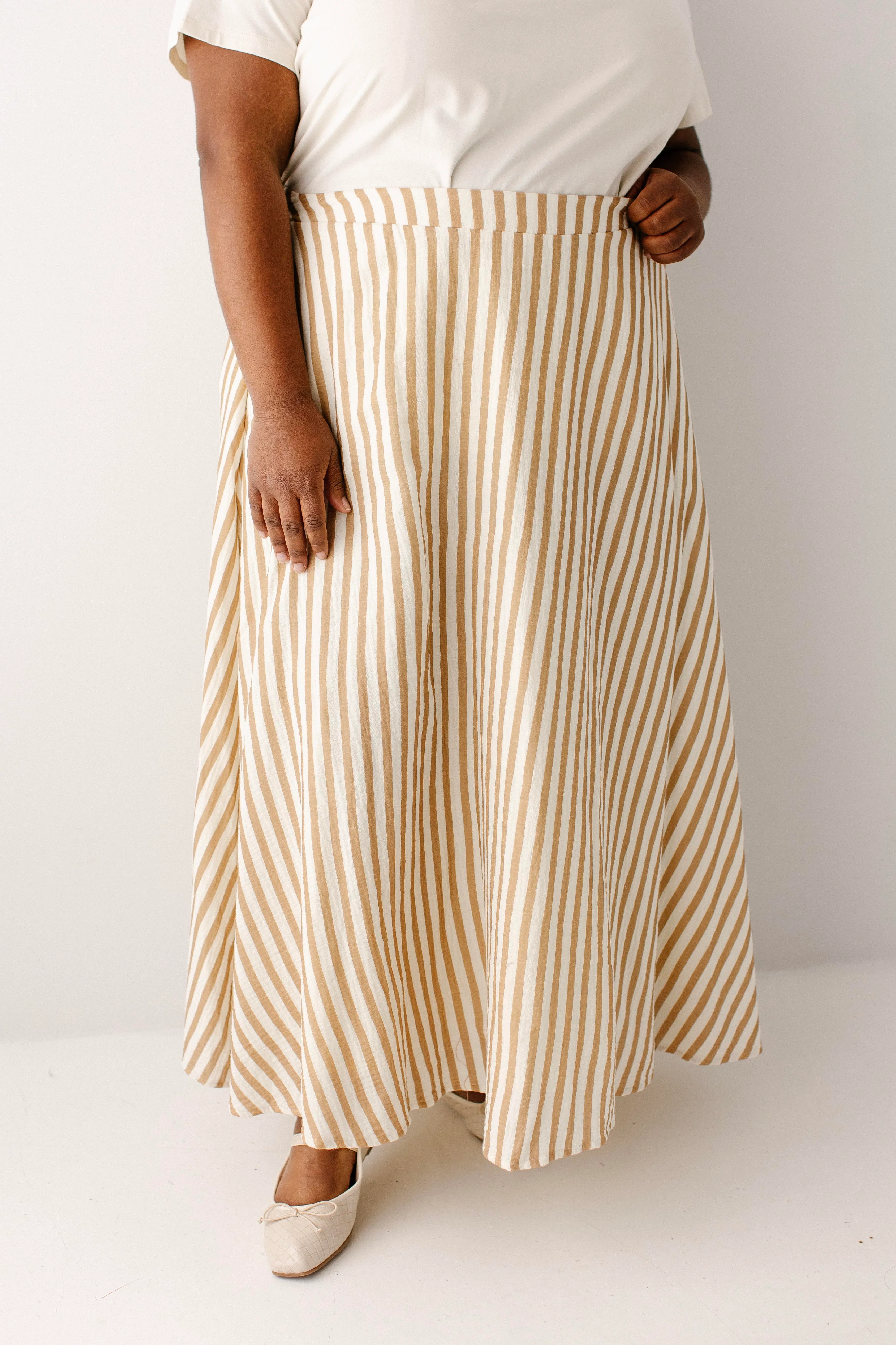 Emma Tan Stripe Gauze Midi Skirt - Image 10