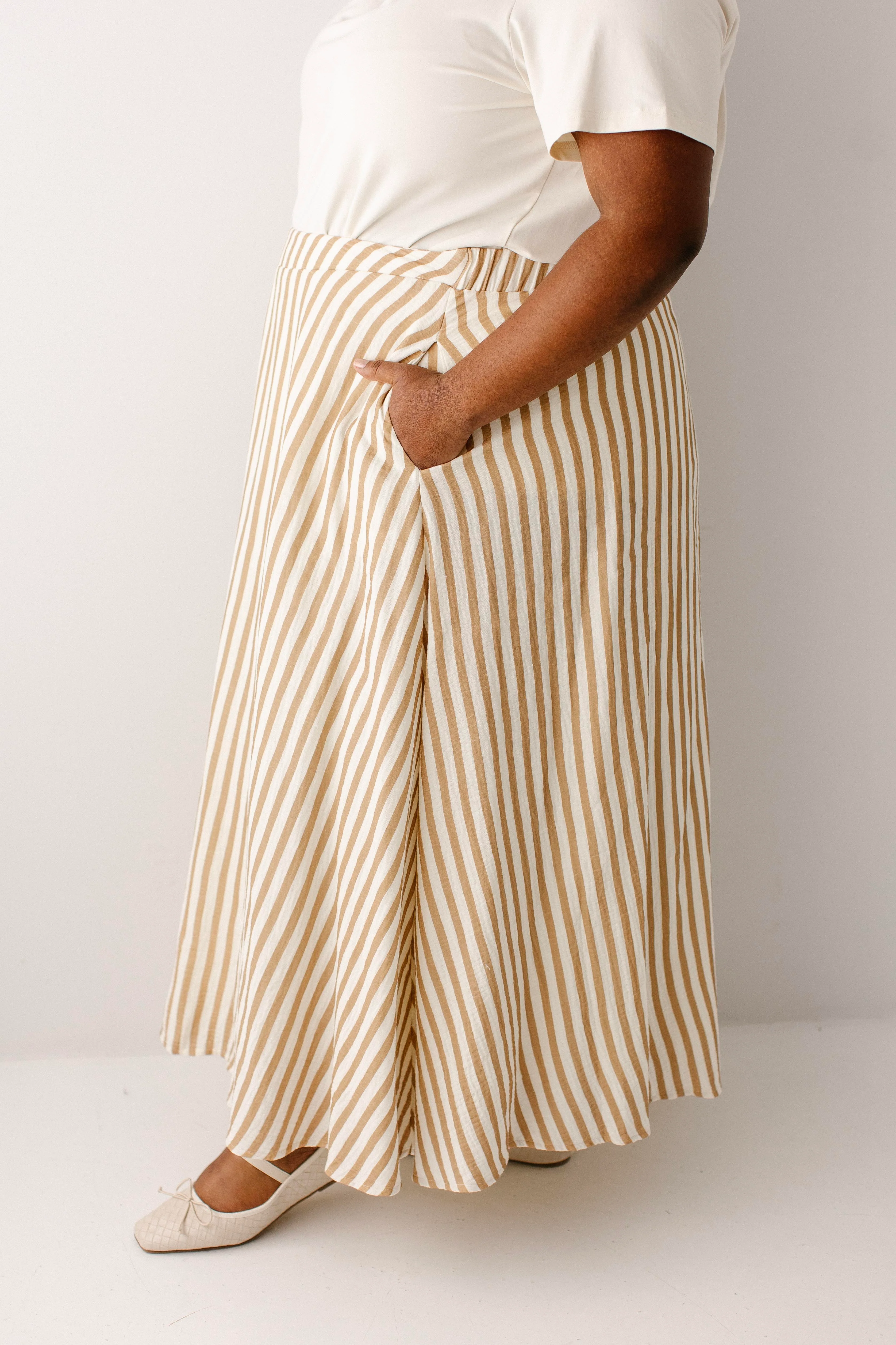 Emma Tan Stripe Gauze Midi Skirt - Image 12