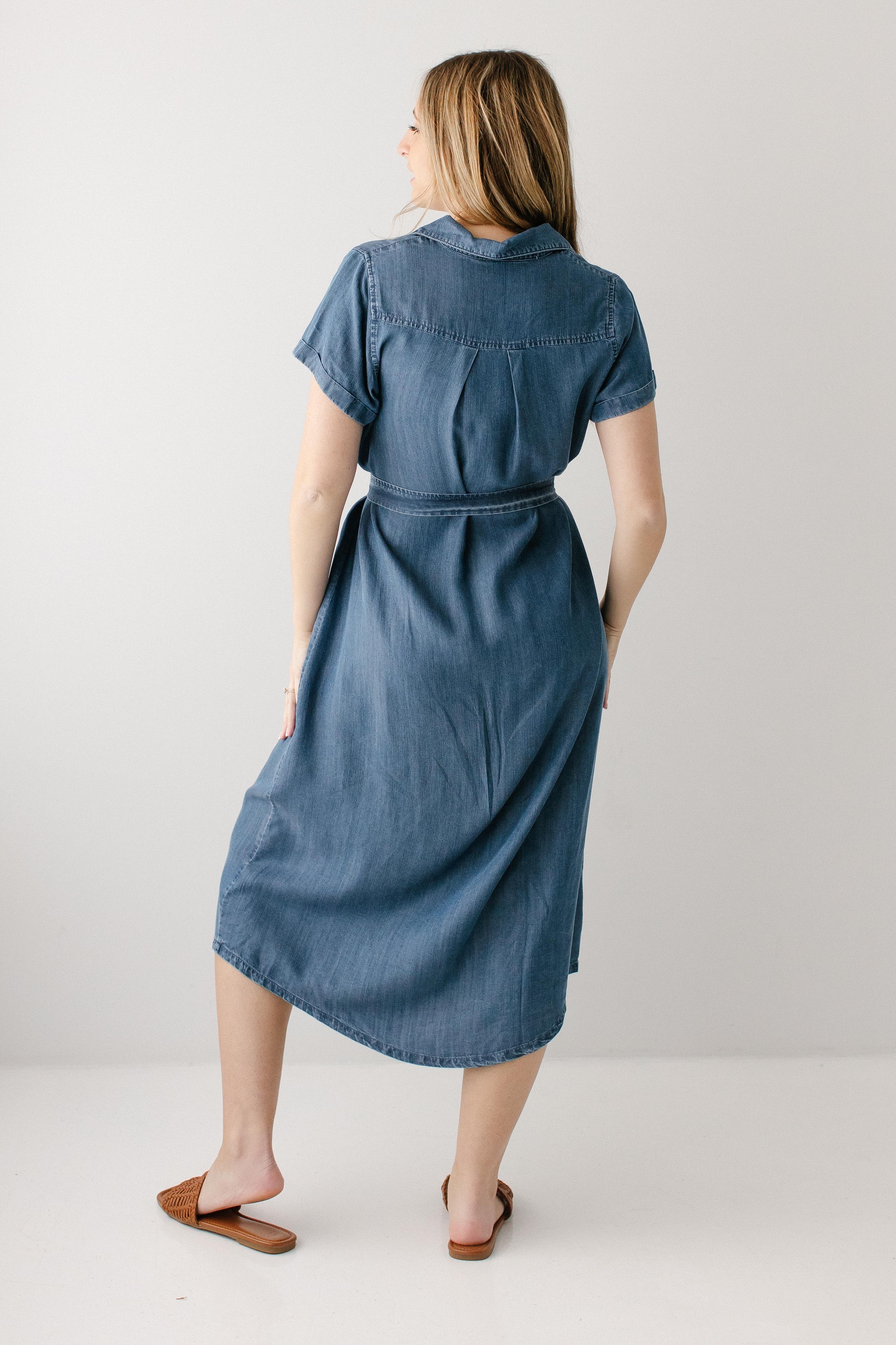 Evelyn Chambray Button Down Midi Dress - Image 10