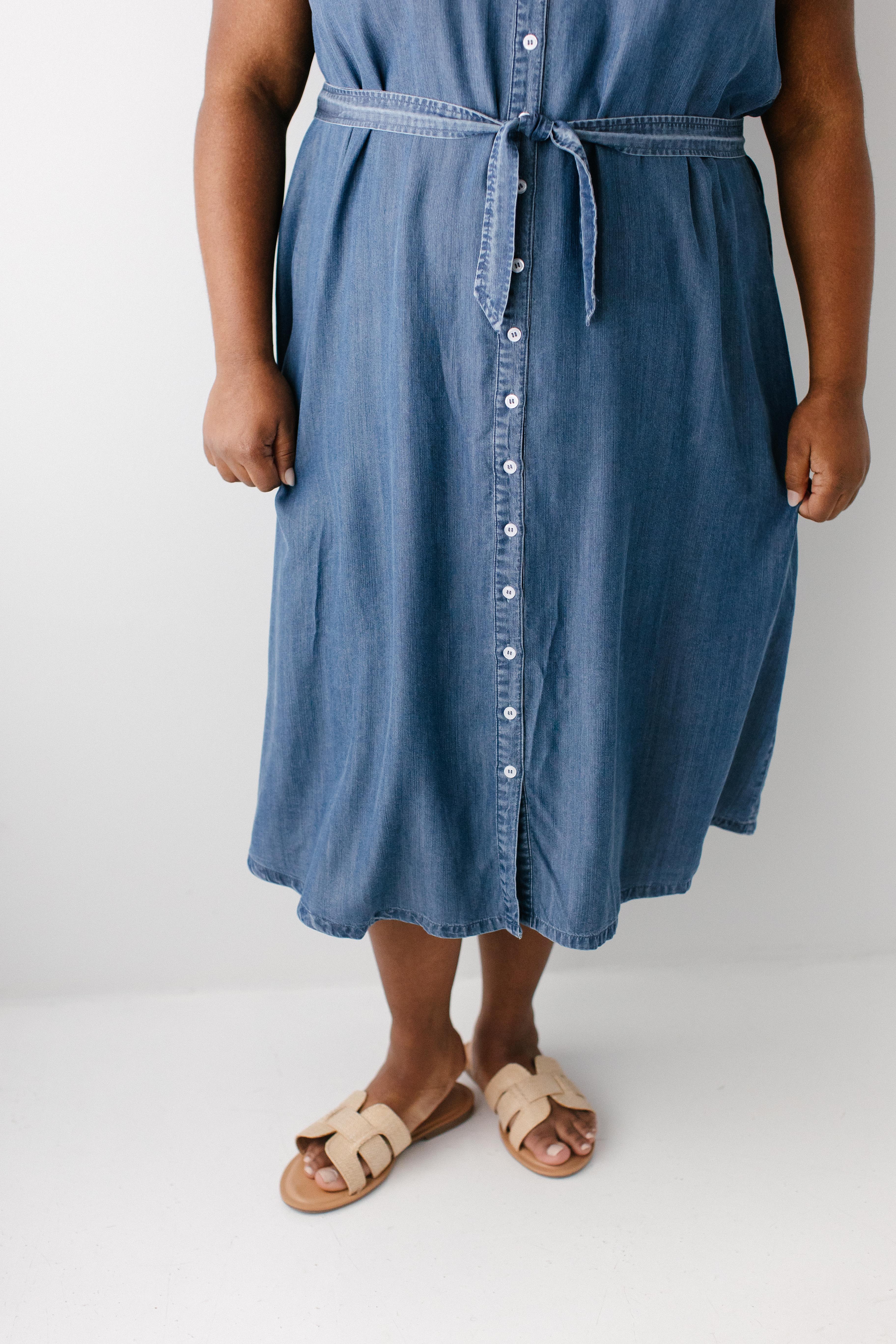 Evelyn Chambray Button Down Midi Dress - Image 13