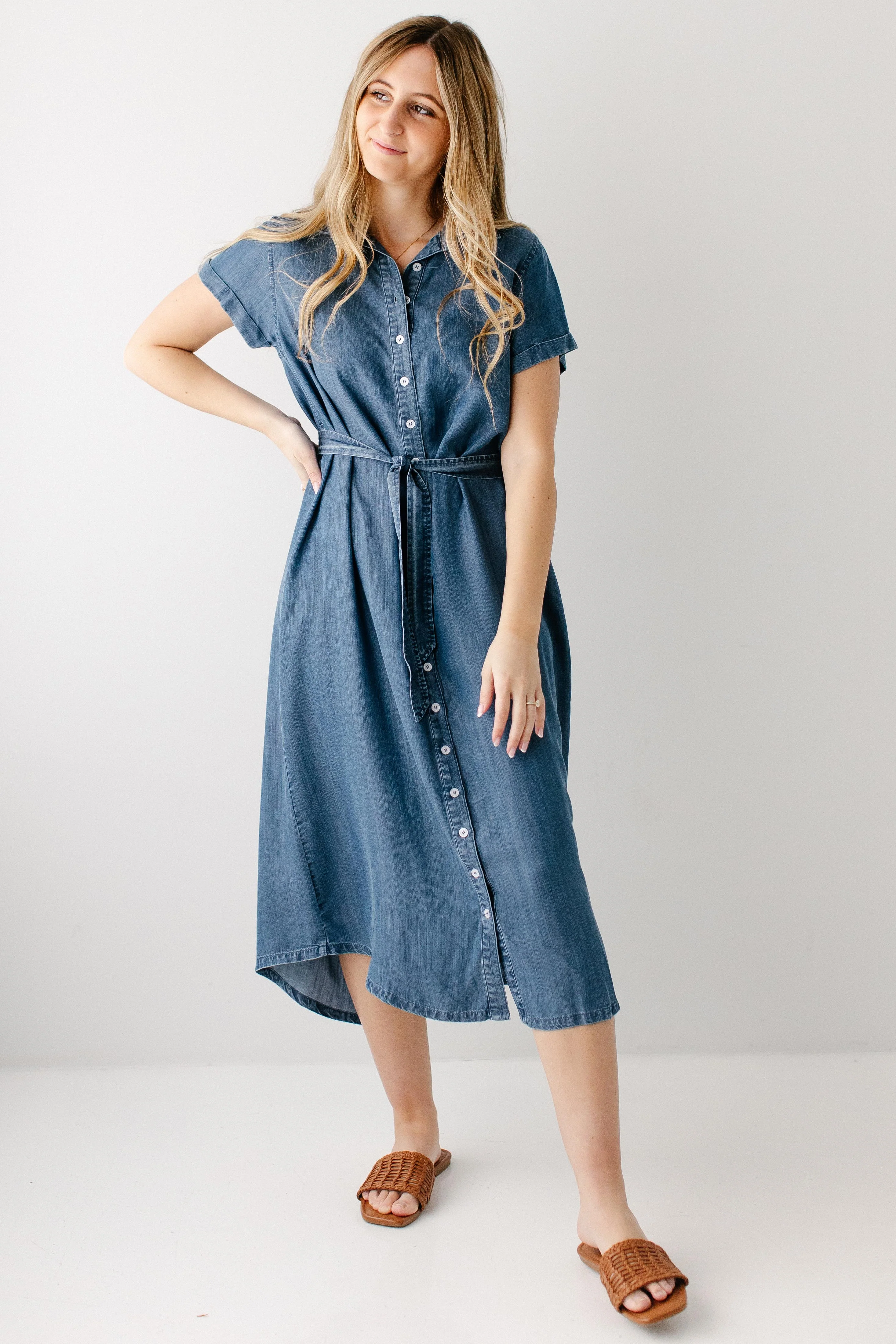 Evelyn Chambray Button Down Midi Dress - Image 4