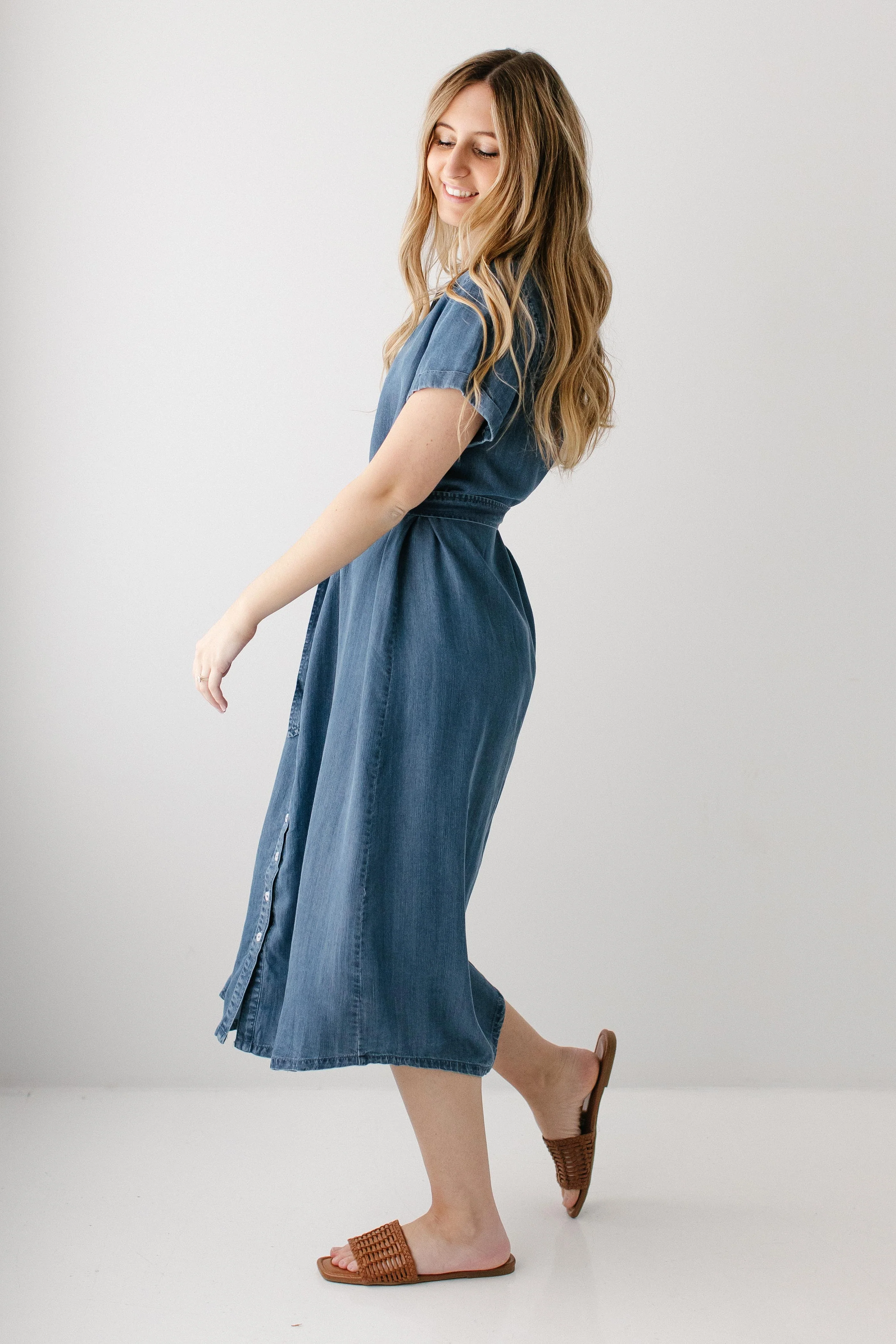 Evelyn Chambray Button Down Midi Dress - Image 5