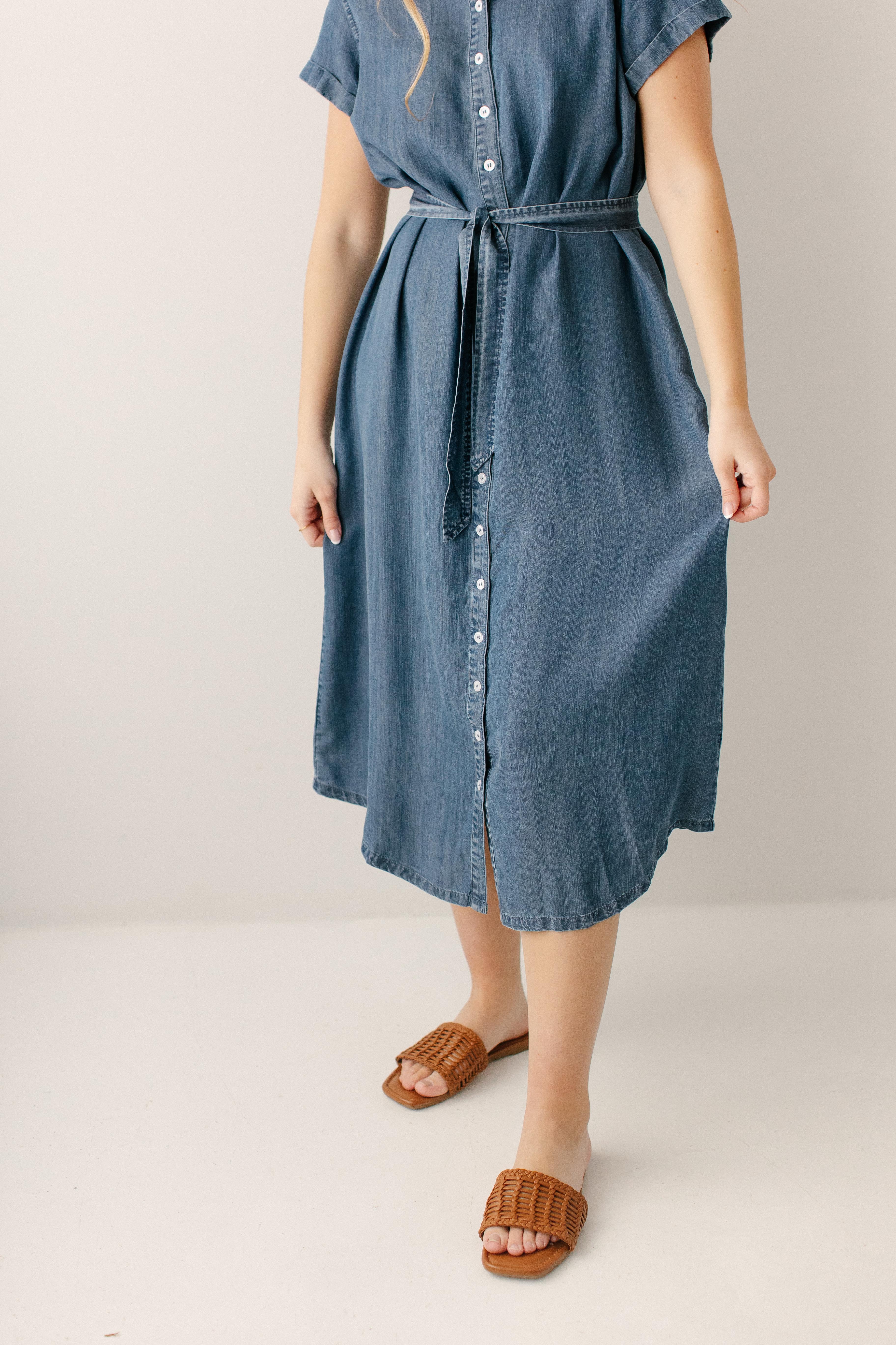 Evelyn Chambray Button Down Midi Dress - Image 7