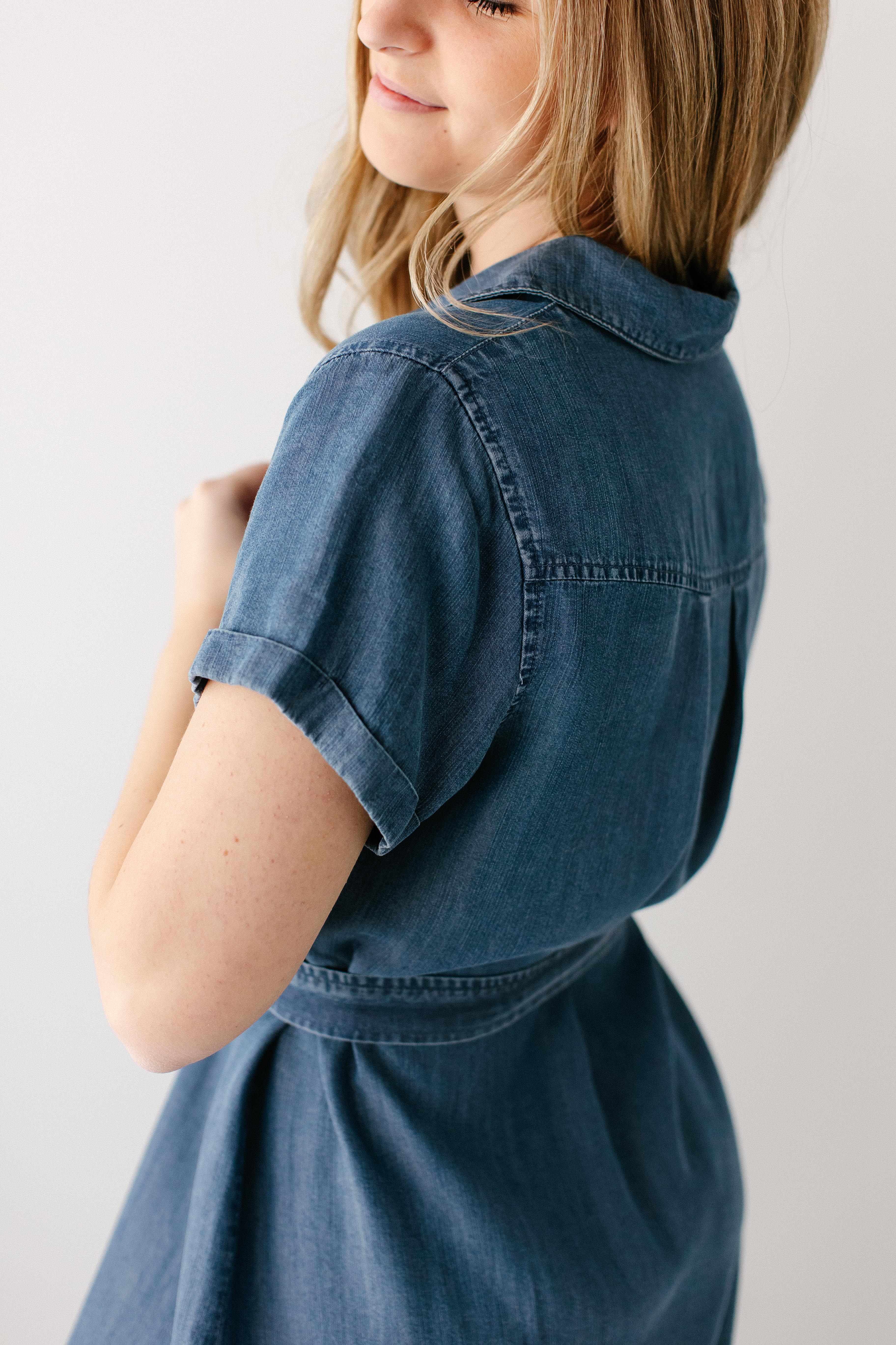 Evelyn Chambray Button Down Midi Dress - Image 8