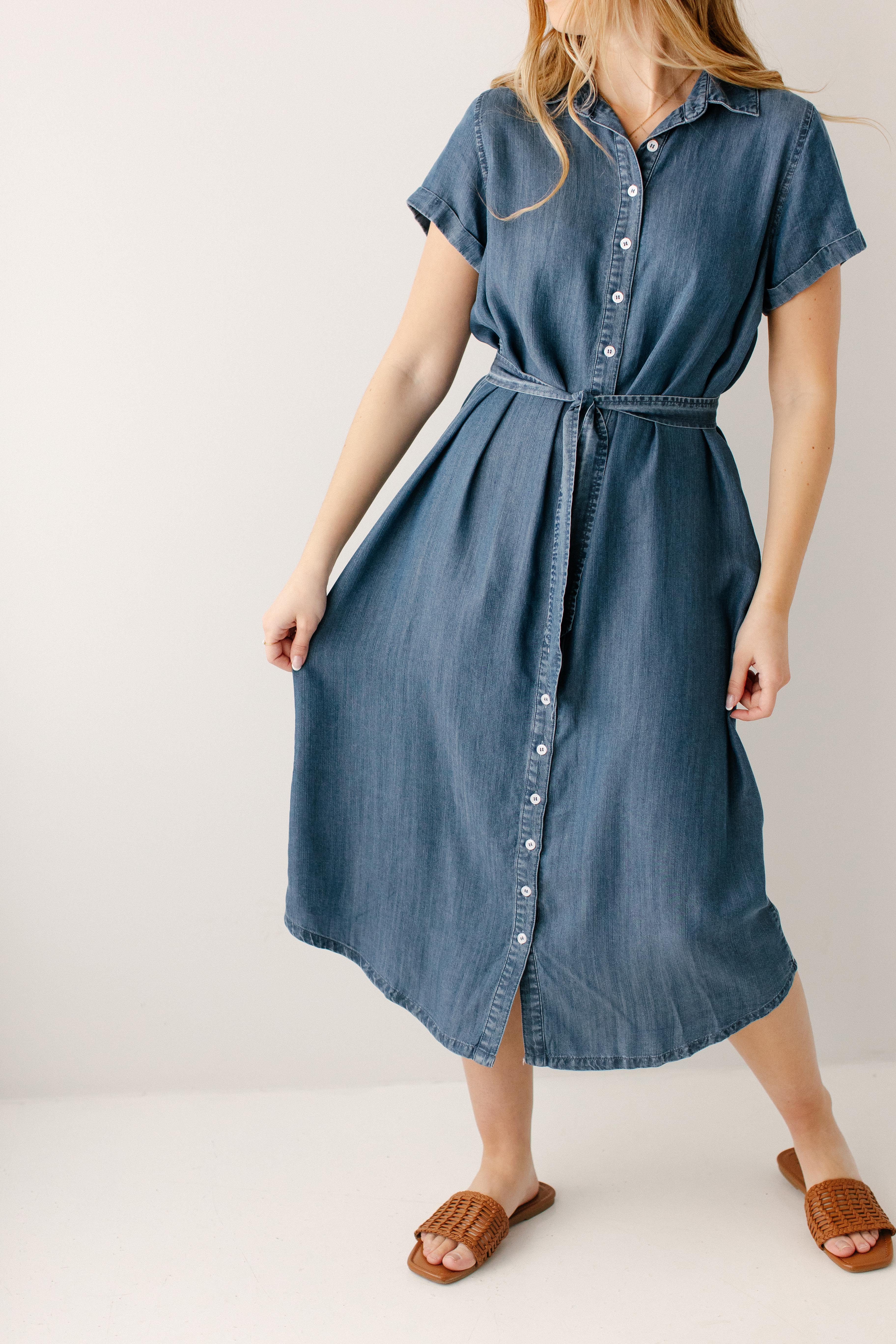 Evelyn Chambray Button Down Midi Dress - Image 9