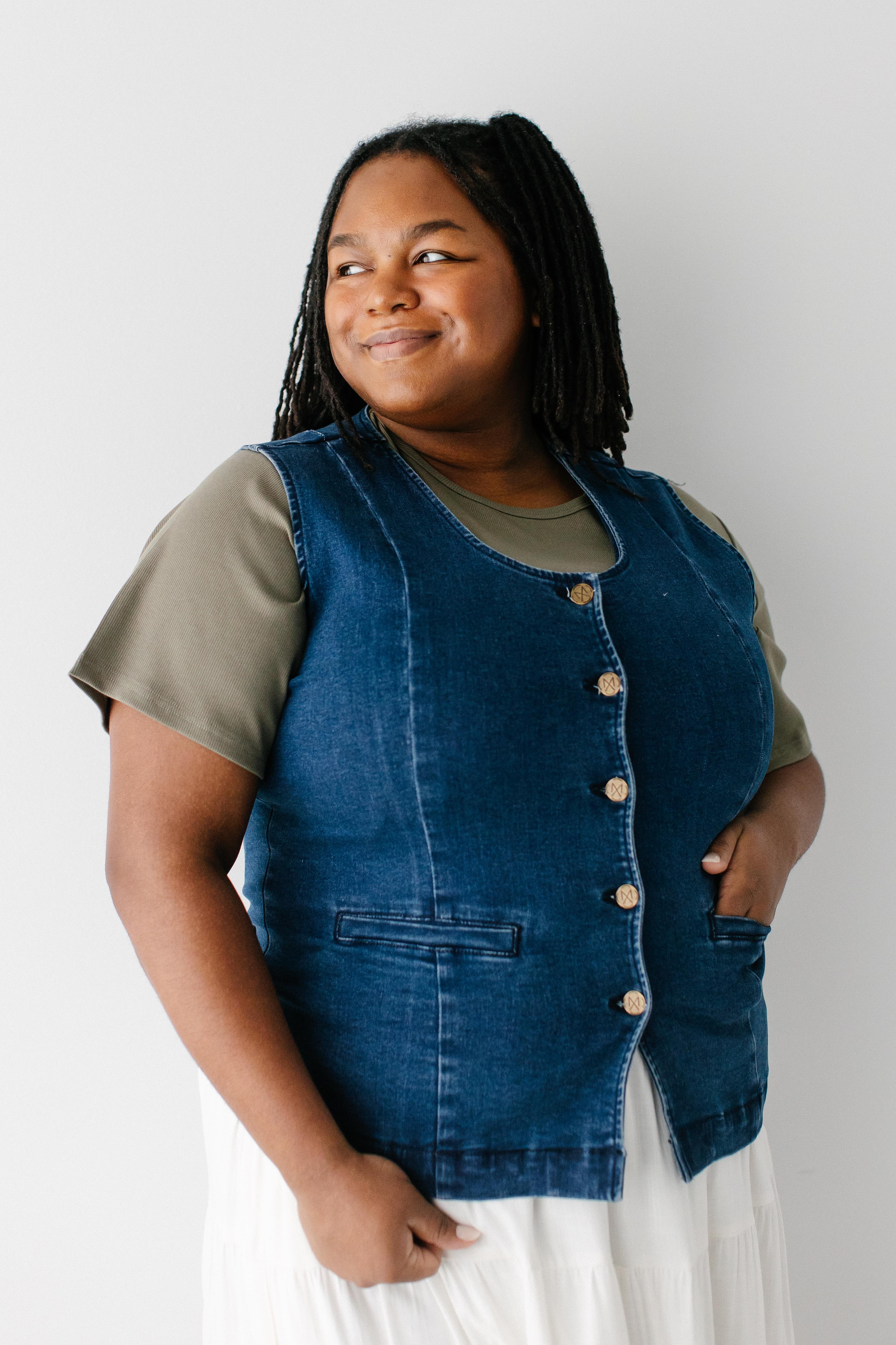 Evyona Stretch Denim Vest - Image 2