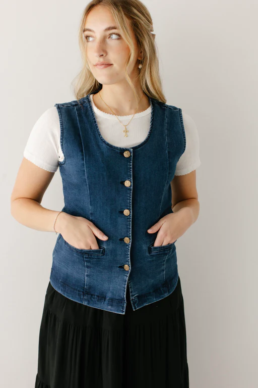 Evyona Stretch Denim Vest - Image 3
