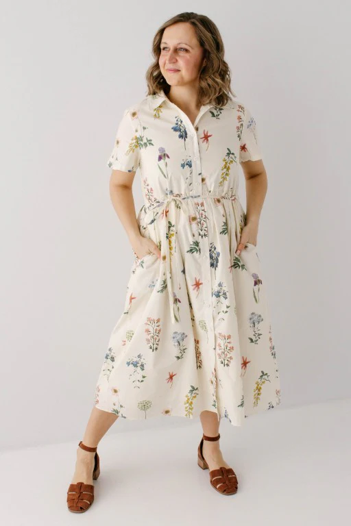'Gardenia' Floral Print Button Down Midi Dress FINAL SALE