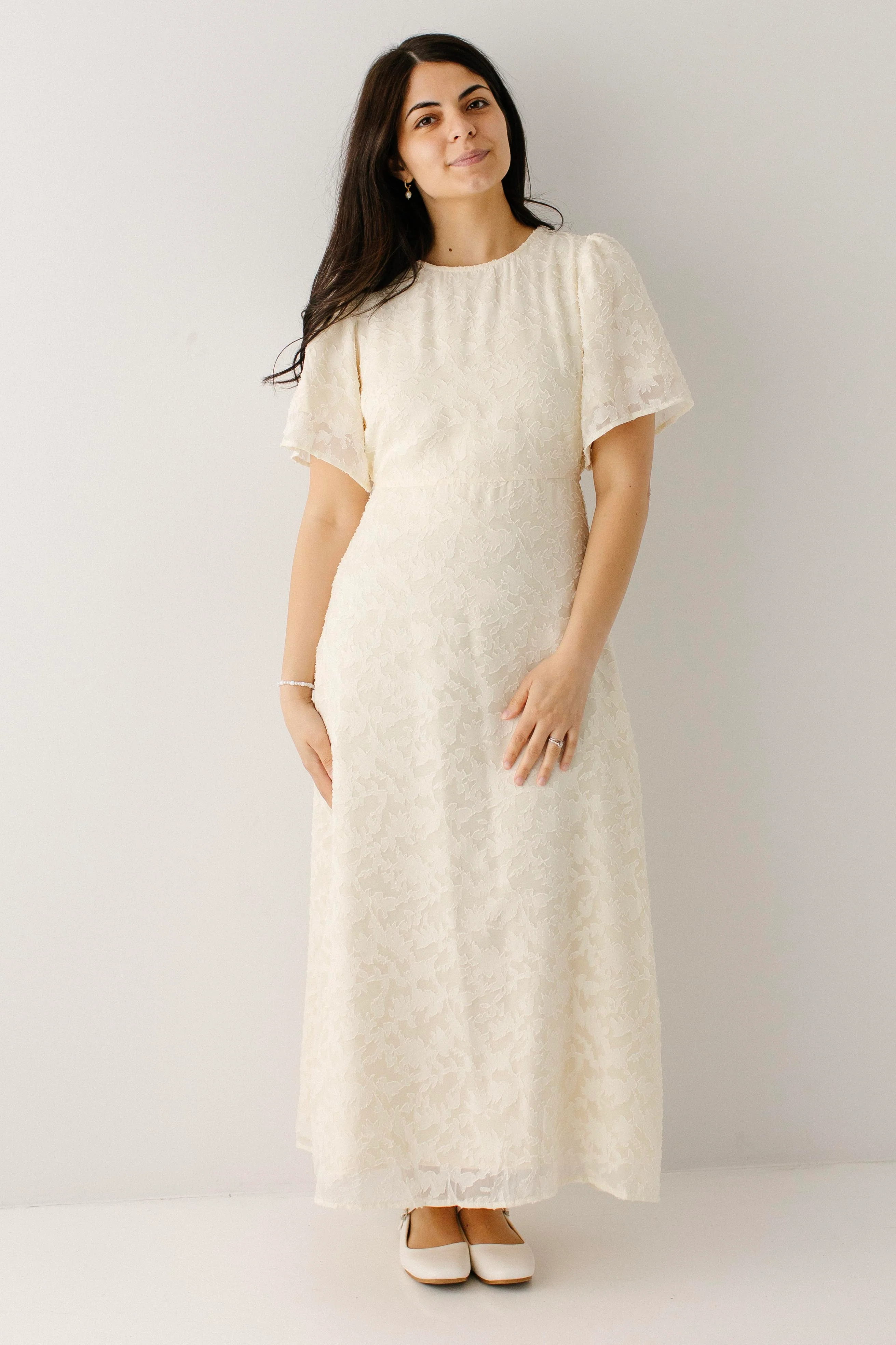 Geneva Textured Flutter Sleeve Midi Dress