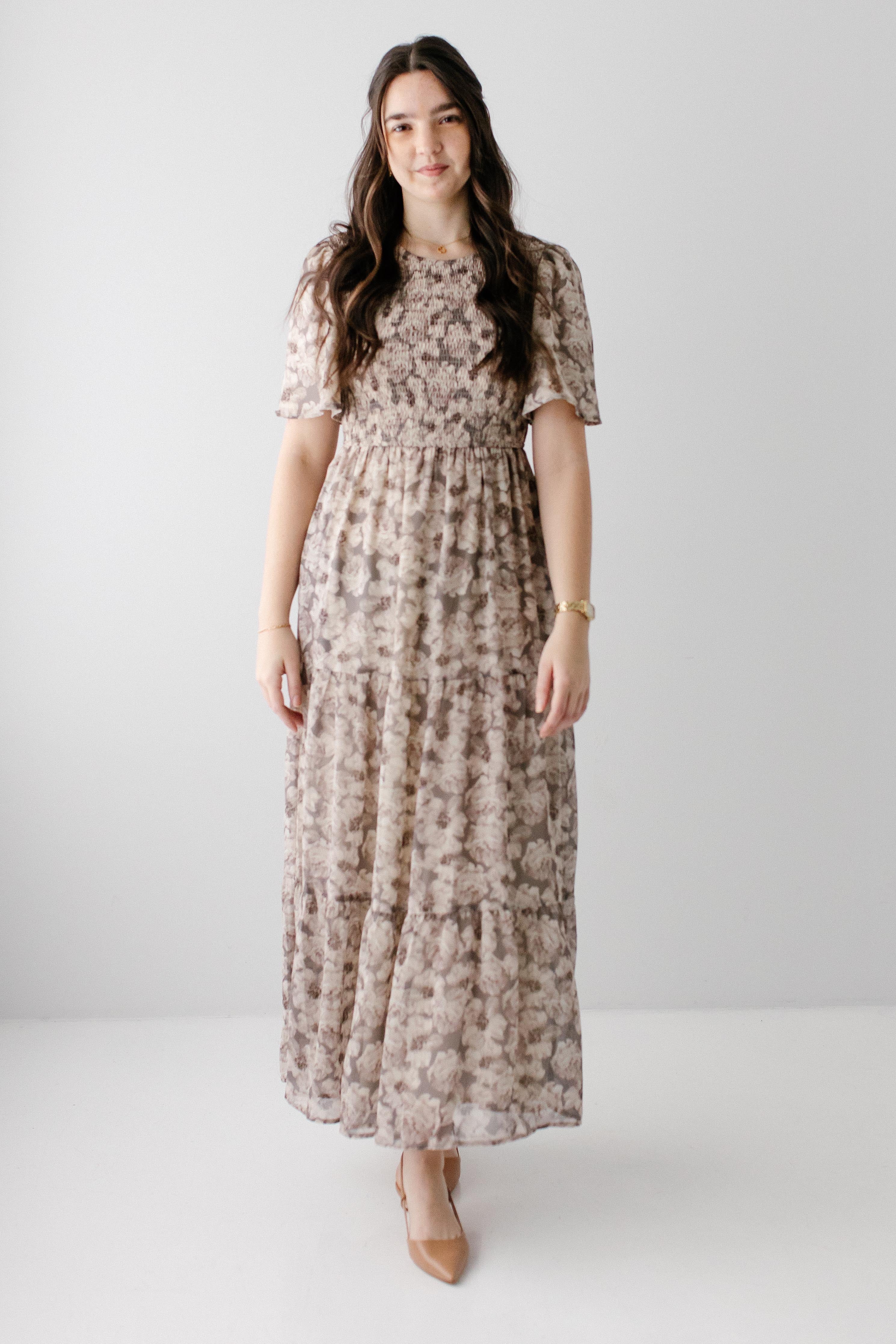'Genevieve' Floral Print Smocked Bodice Maxi Dress - Image 3