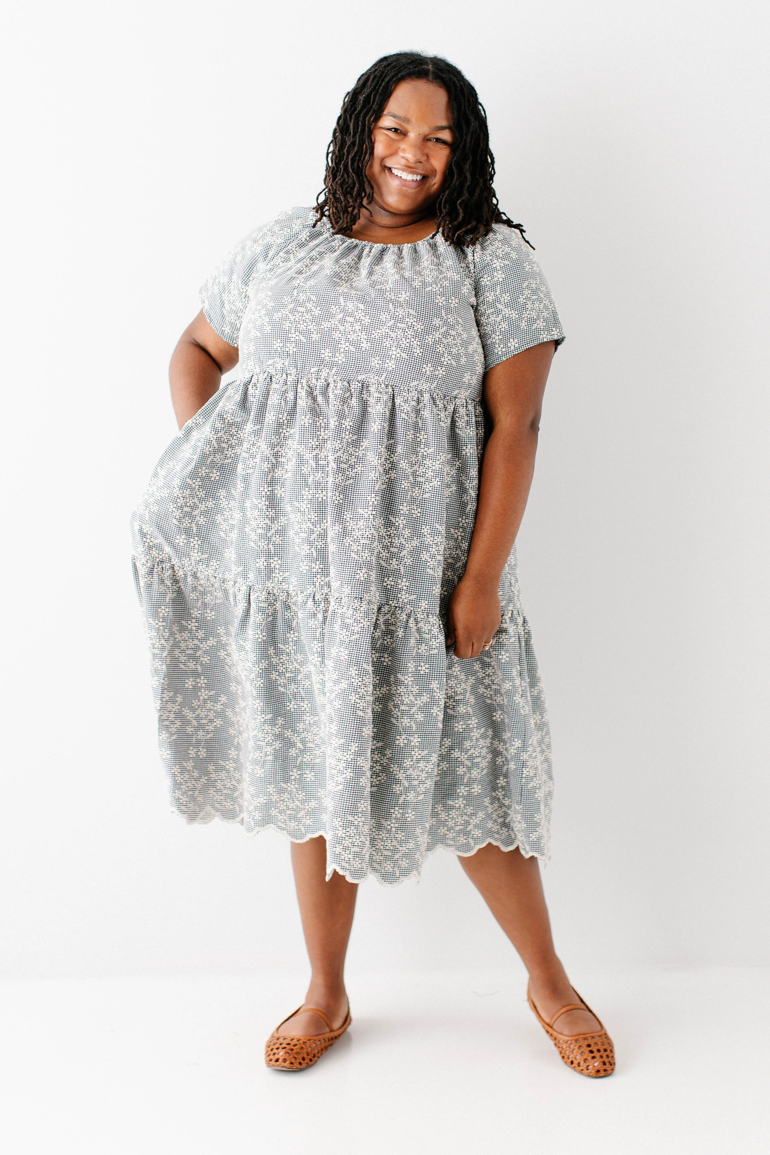 Georgia Embroidered Floral Gingham Midi Dress - Image 11