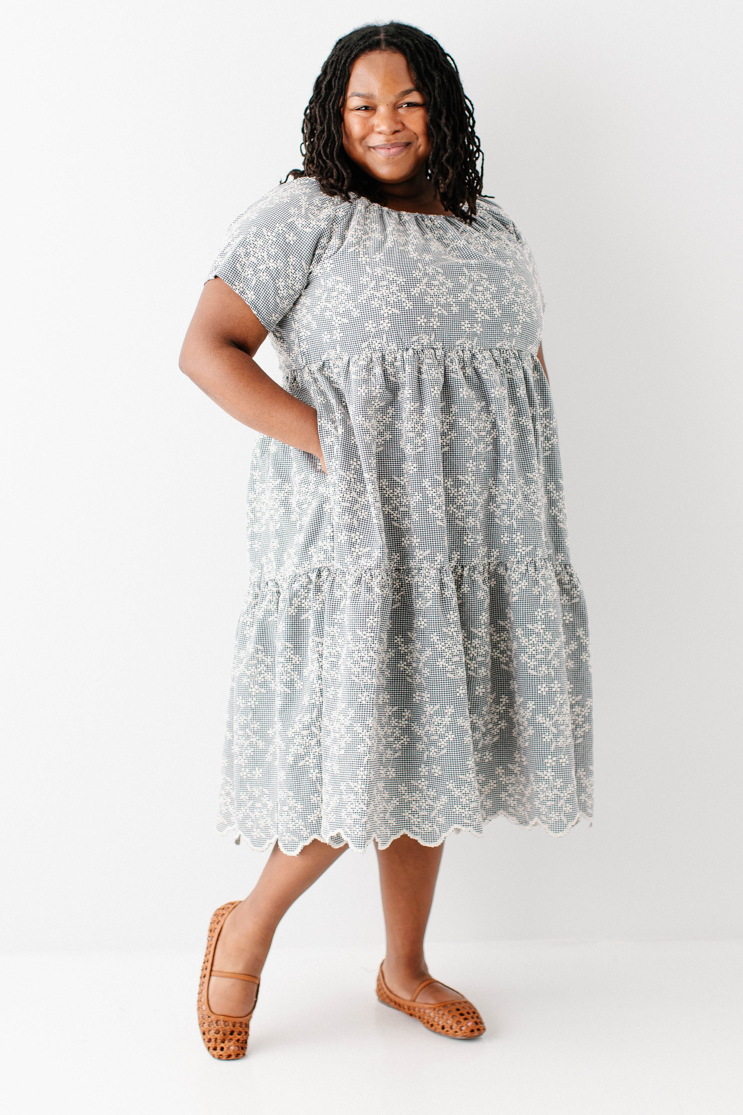 Georgia Embroidered Floral Gingham Midi Dress - Image 13