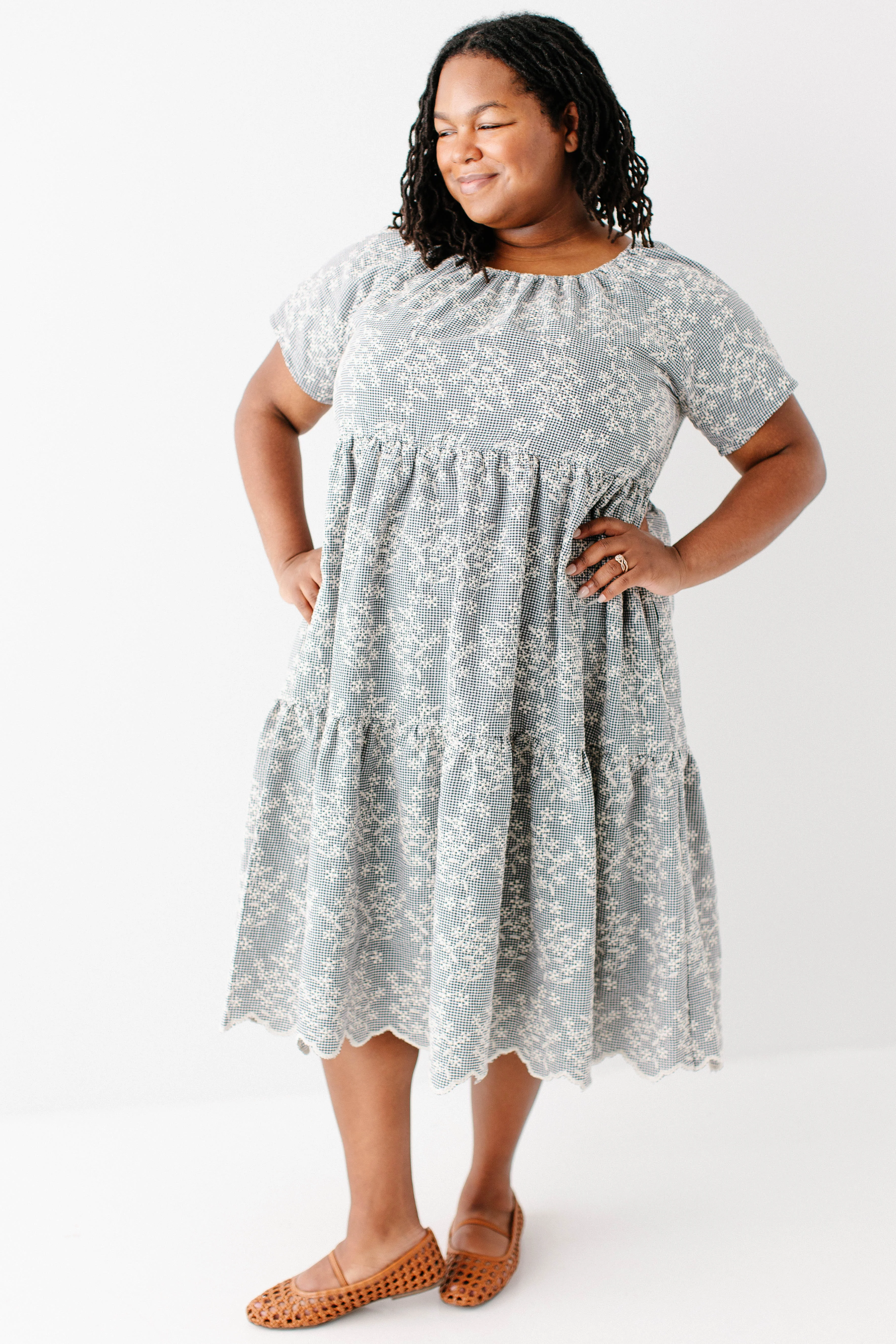 Georgia Embroidered Floral Gingham Midi Dress - Image 14