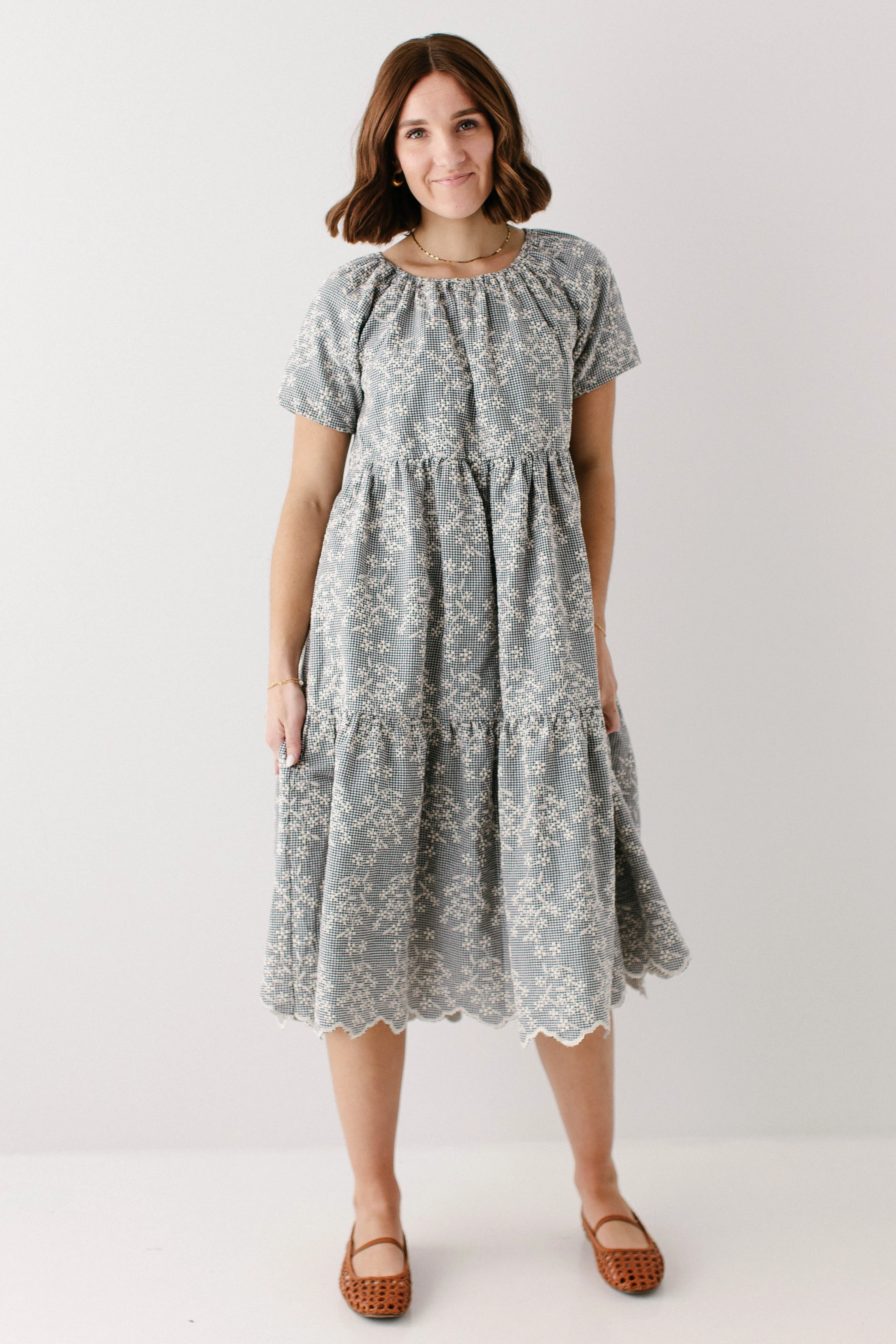 Georgia Embroidered Floral Gingham Midi Dress - Image 3