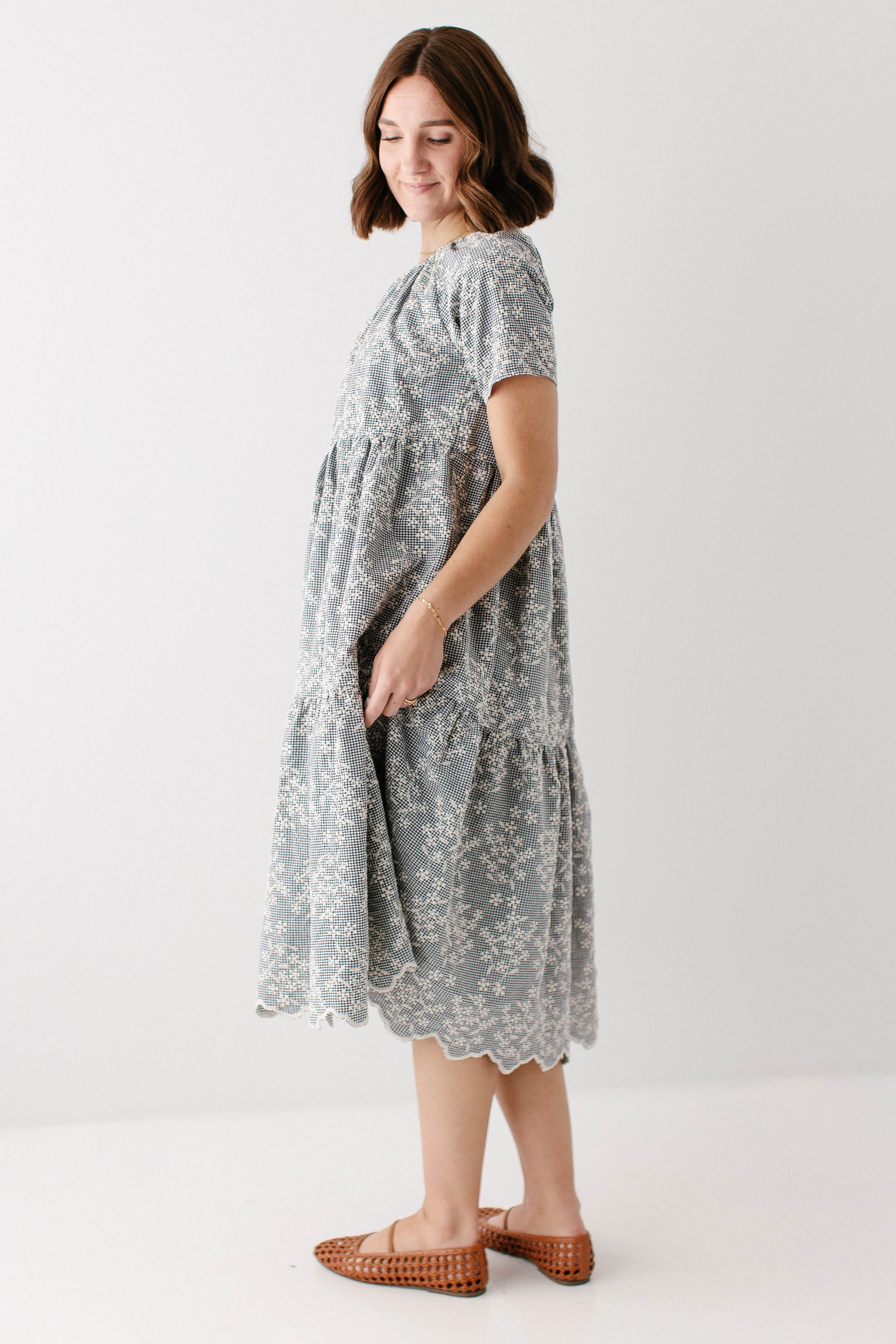 Georgia Embroidered Floral Gingham Midi Dress - Image 6
