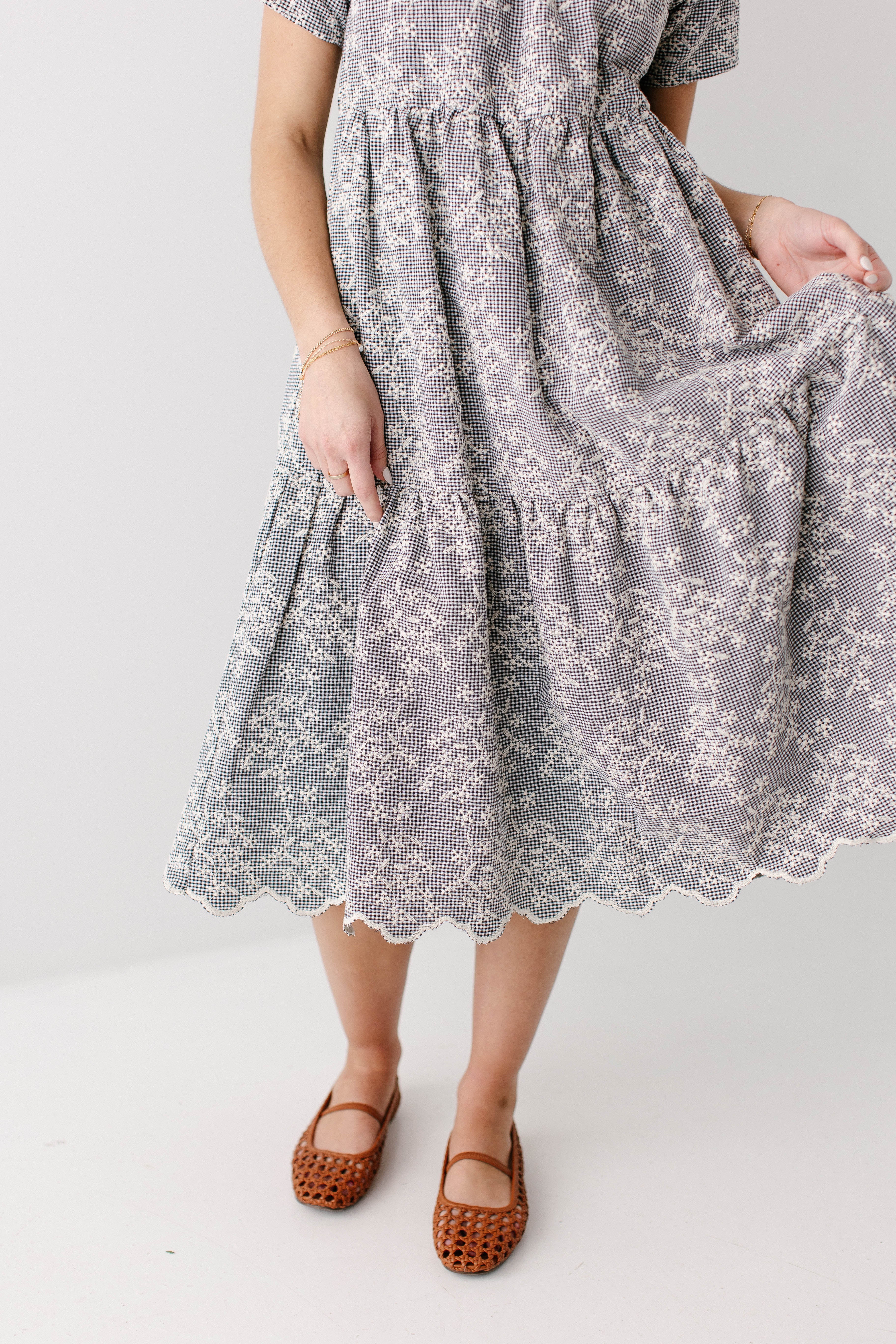 Georgia Embroidered Floral Gingham Midi Dress - Image 7