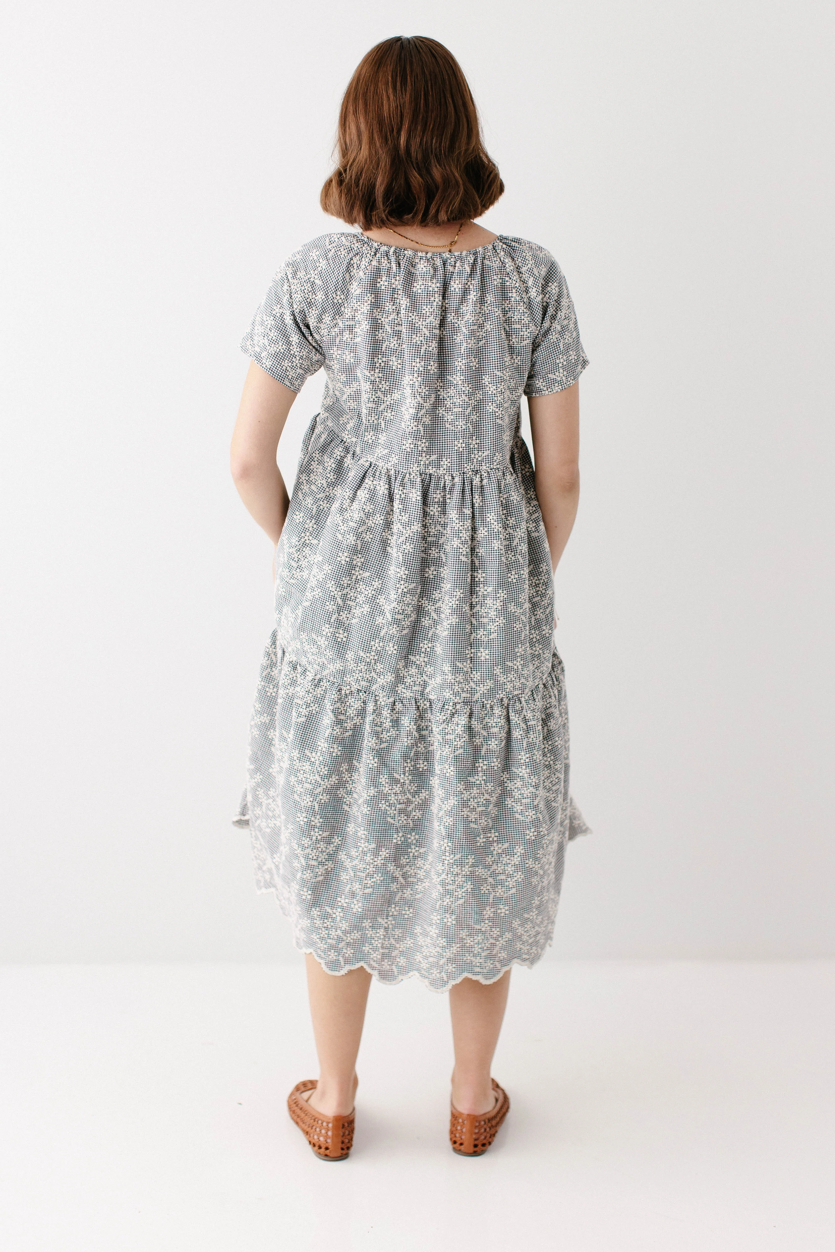 Georgia Embroidered Floral Gingham Midi Dress - Image 8
