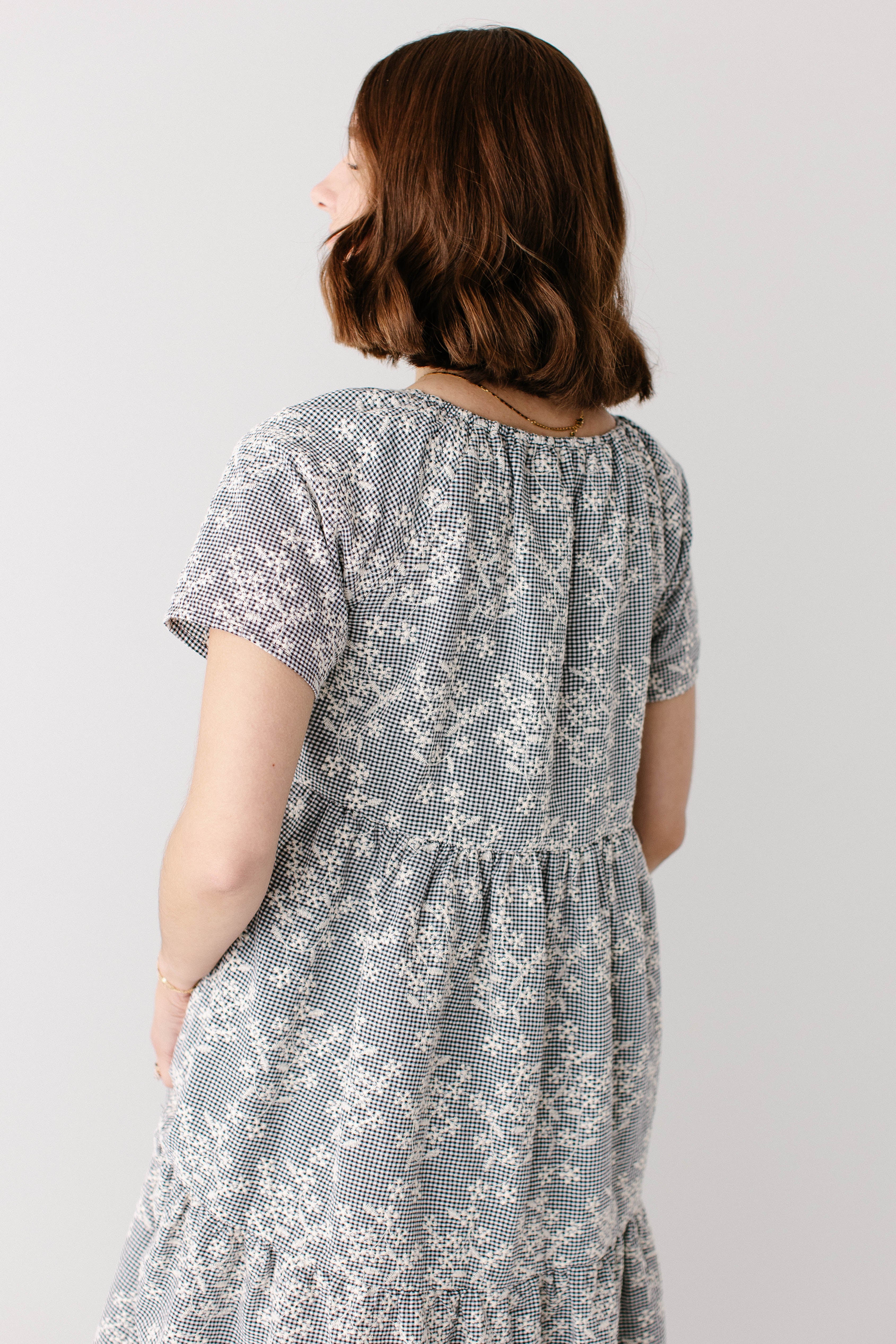 Georgia Embroidered Floral Gingham Midi Dress - Image 9