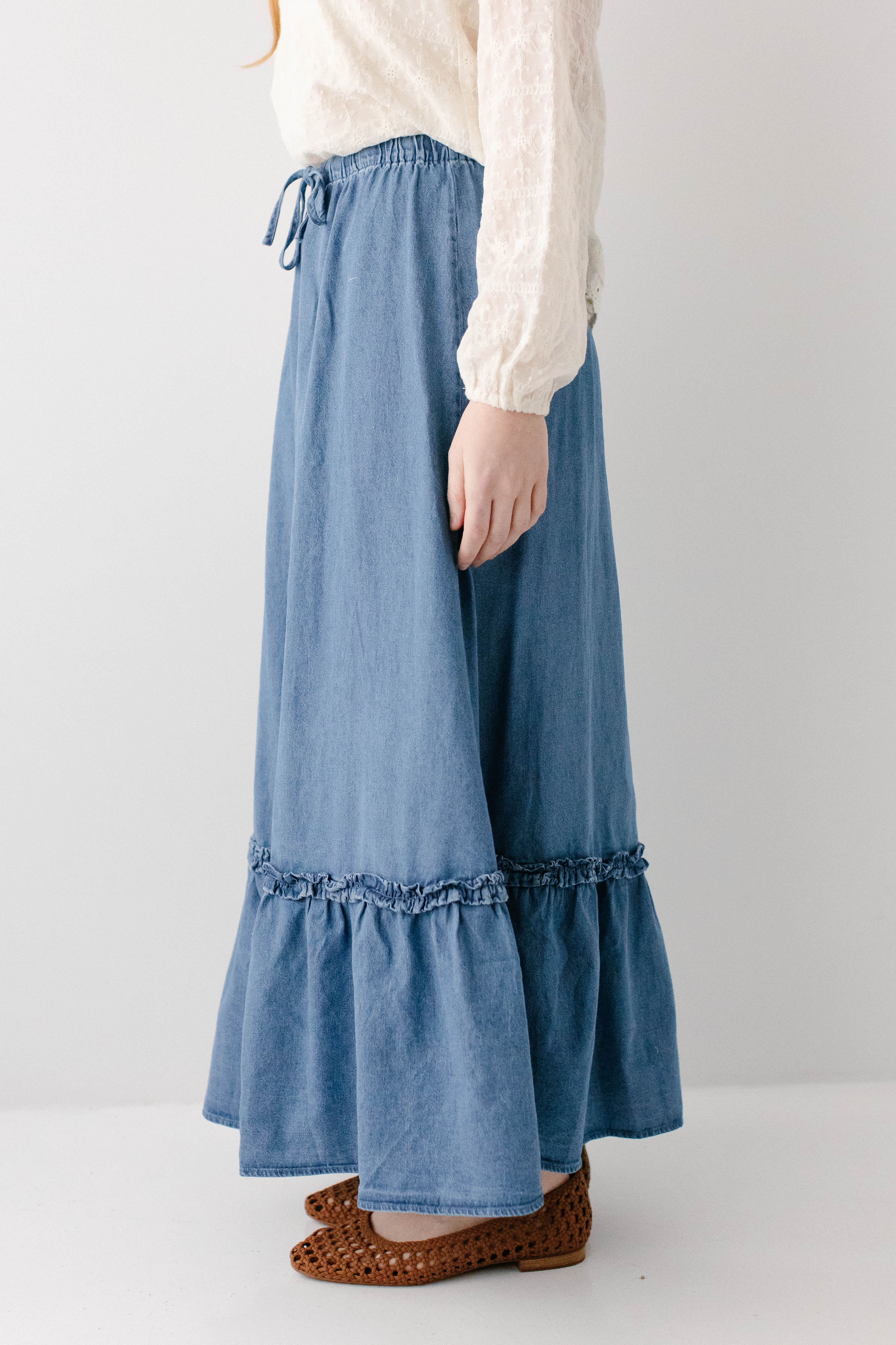 Glenn Ruffle Hem Denim Maxi Skirt - Image 4