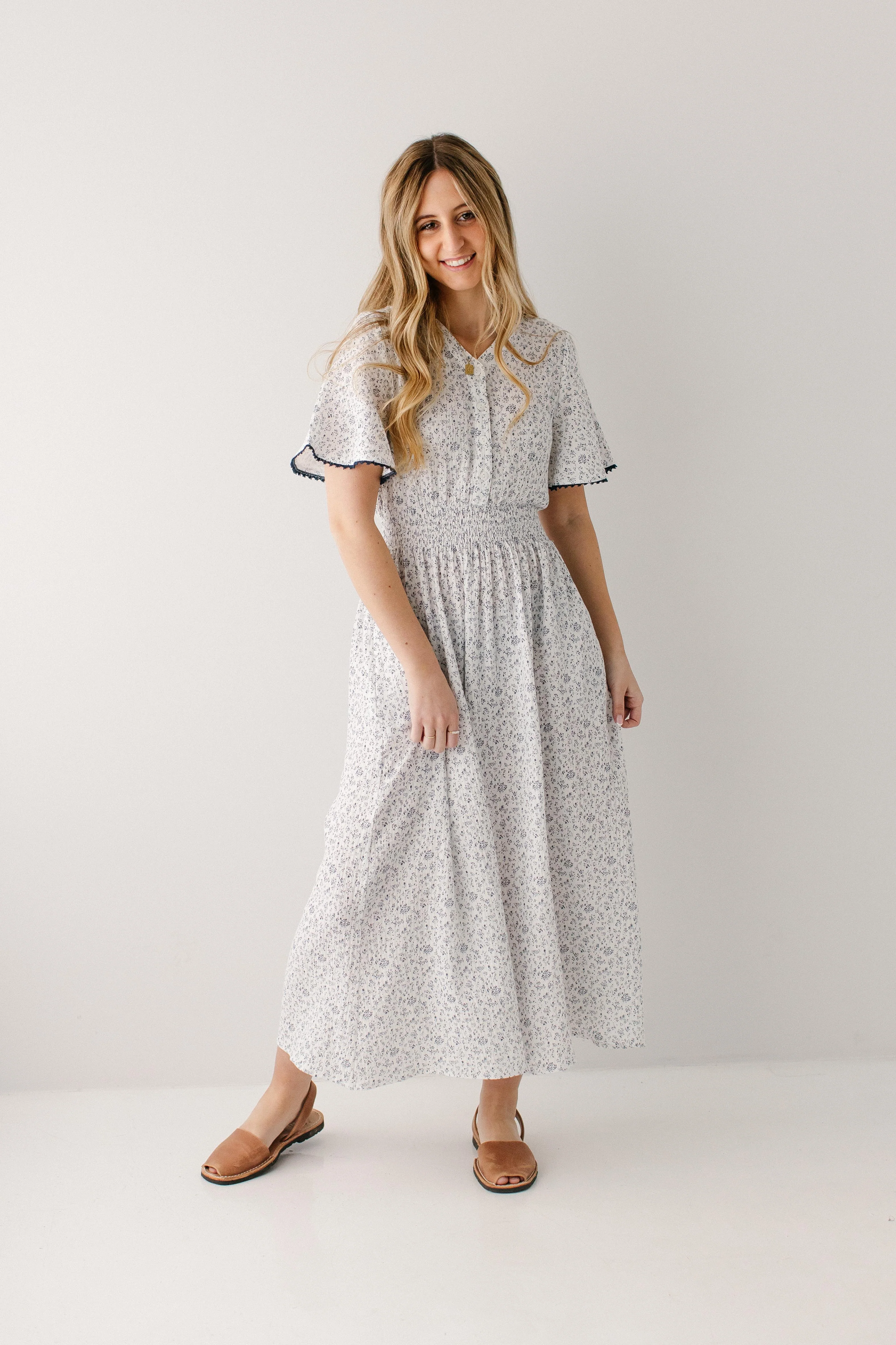 Hadassah Blue Floral Gauze Midi Dress