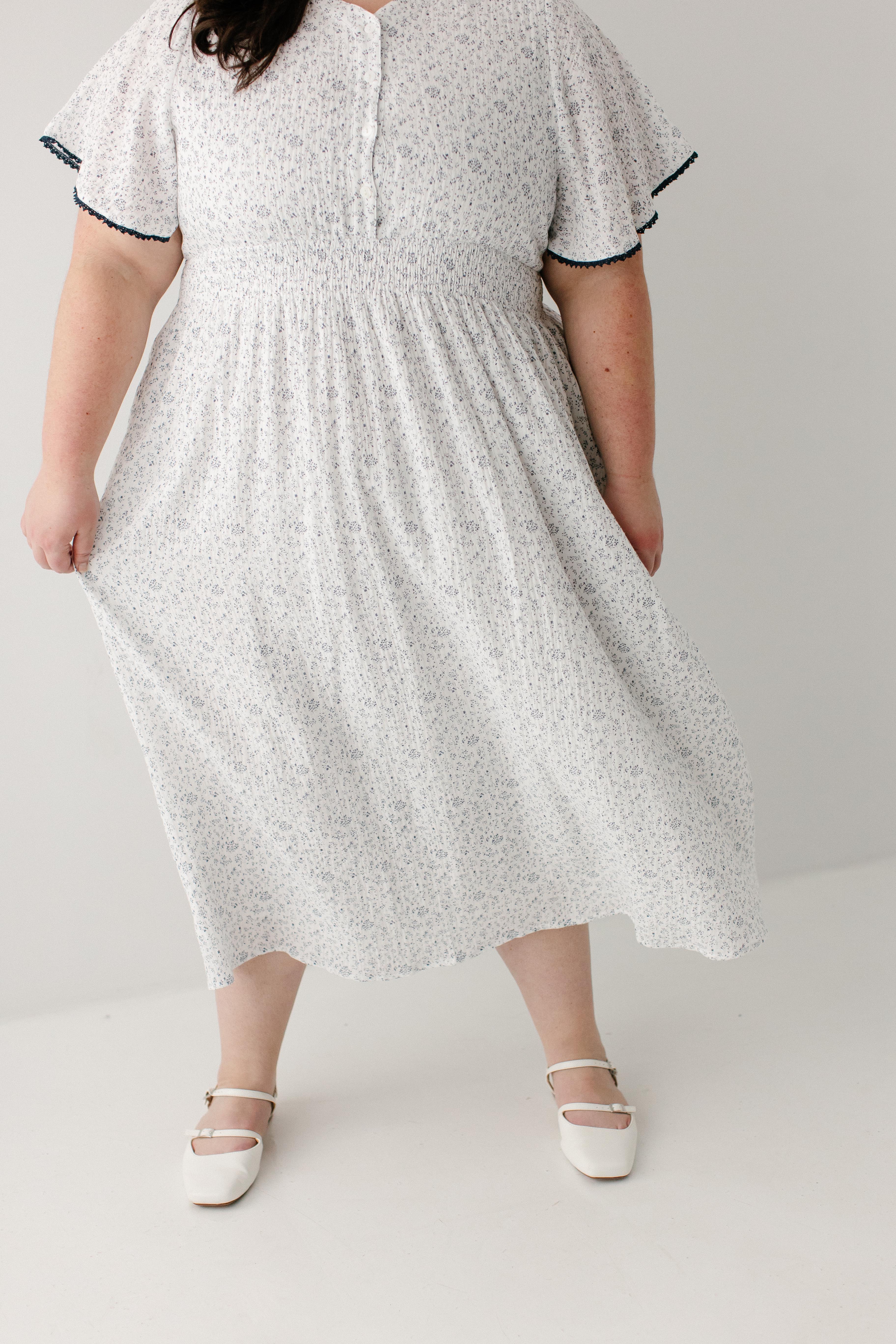 Hadassah Blue Floral Gauze Midi Dress - Image 12