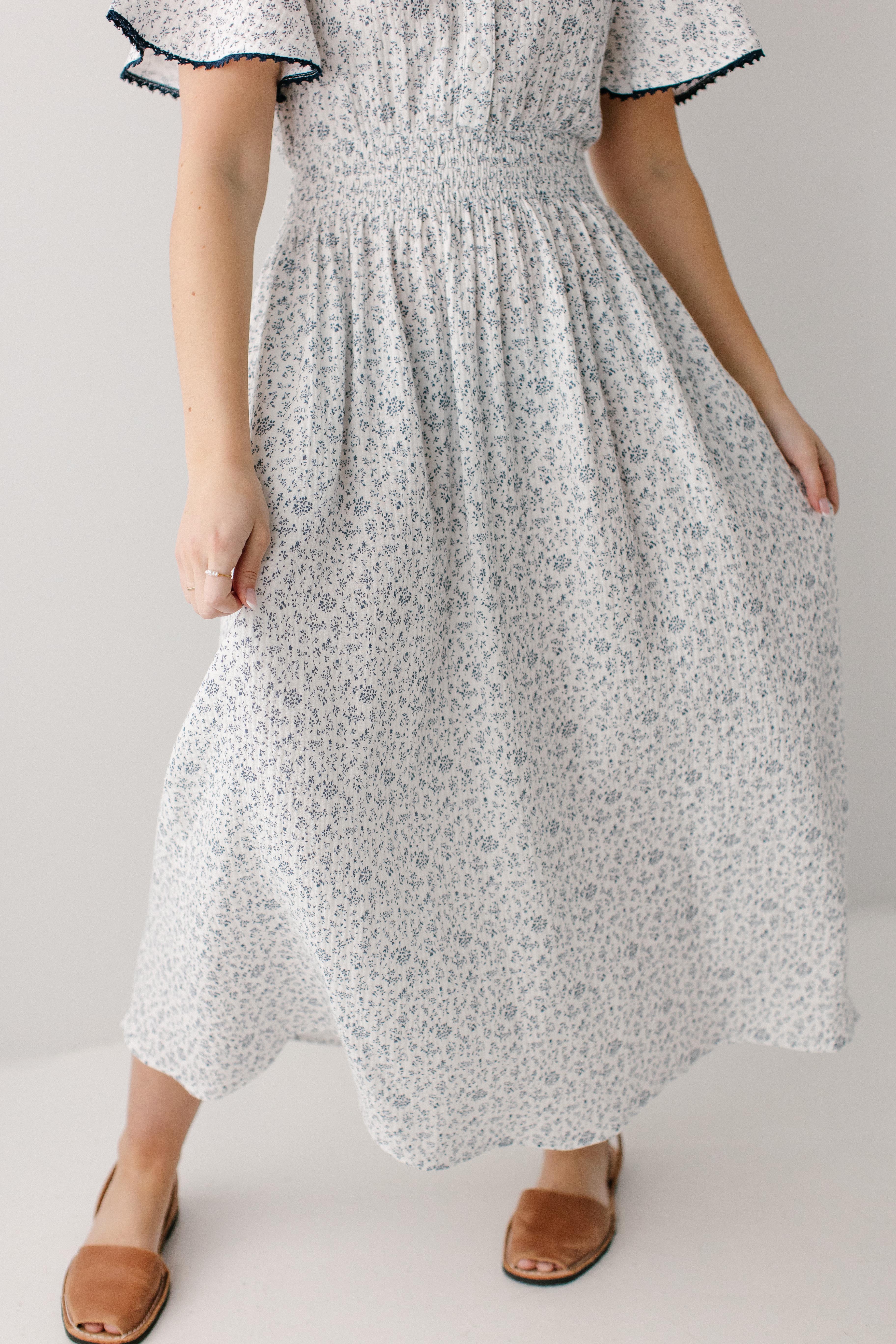 Hadassah Blue Floral Gauze Midi Dress - Image 4