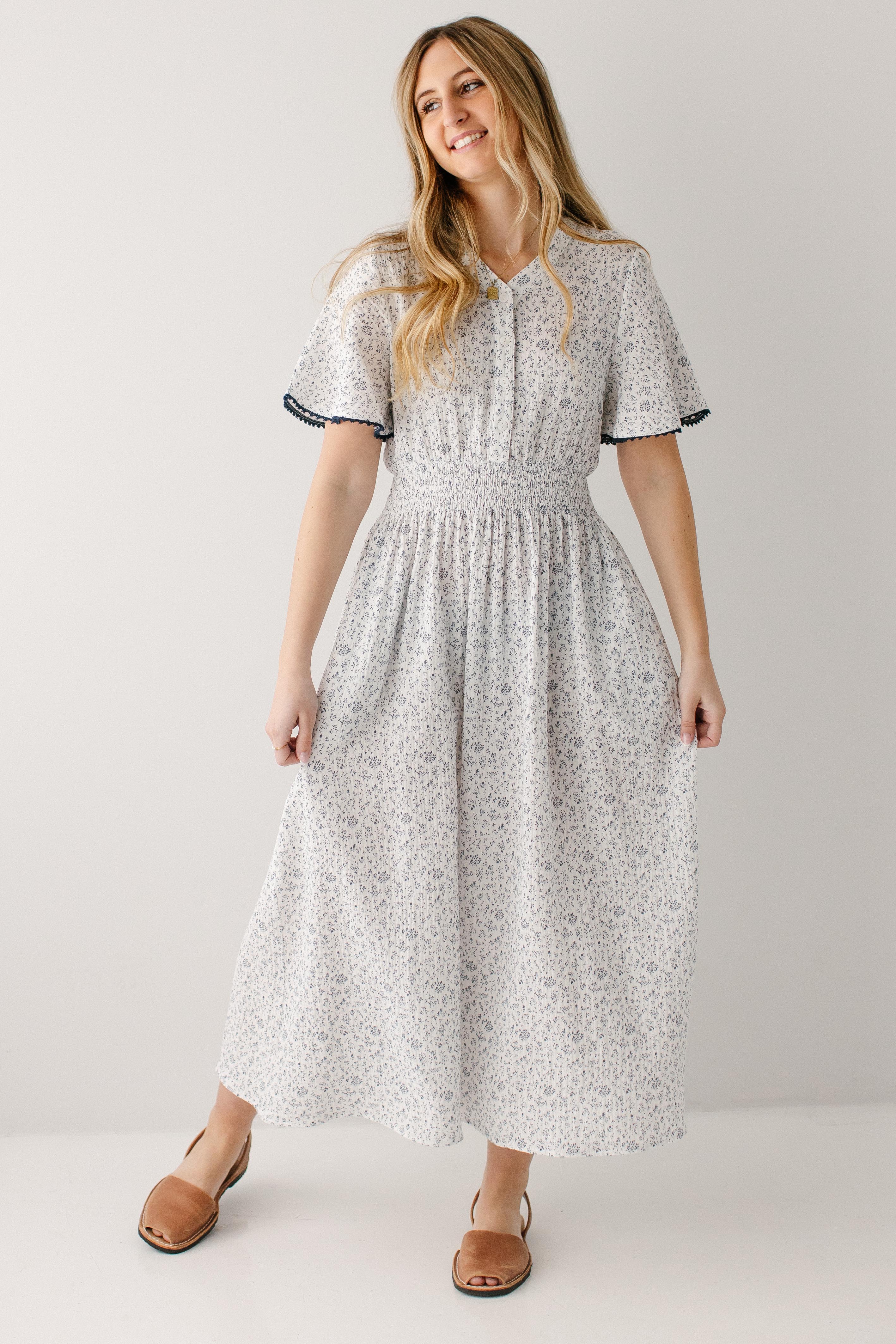 Hadassah Blue Floral Gauze Midi Dress - Image 5