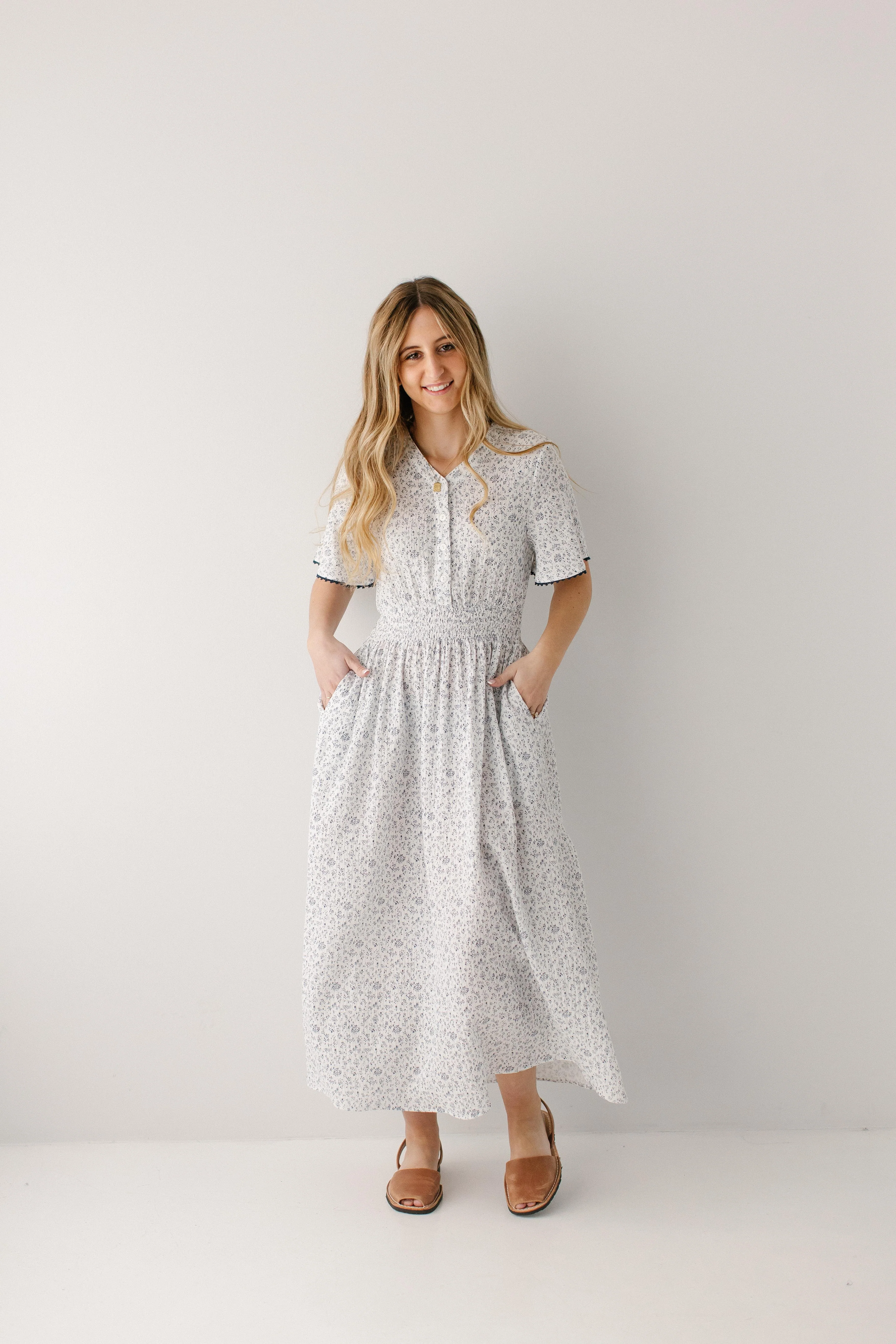 Hadassah Blue Floral Gauze Midi Dress - Image 7