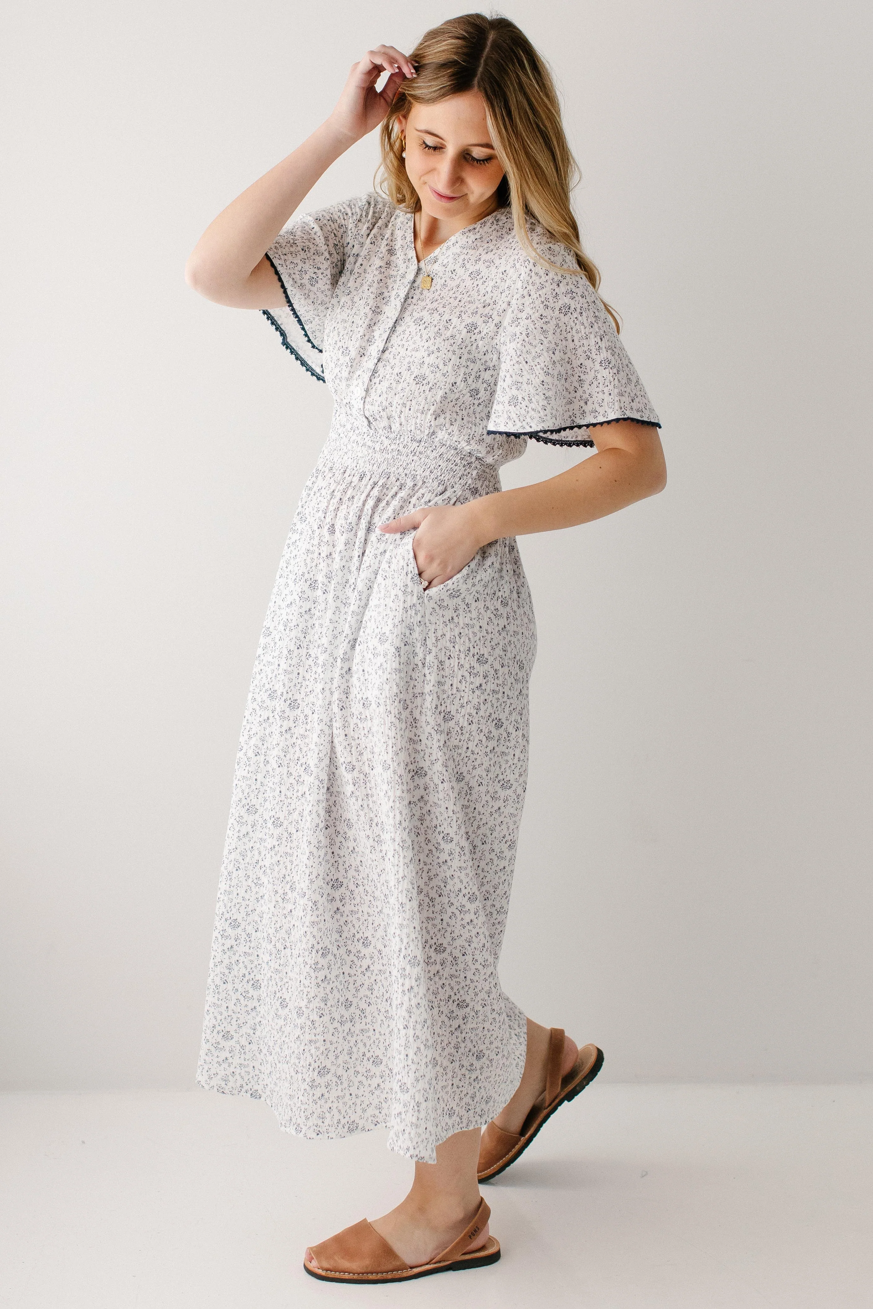 Hadassah Blue Floral Gauze Midi Dress - Image 8
