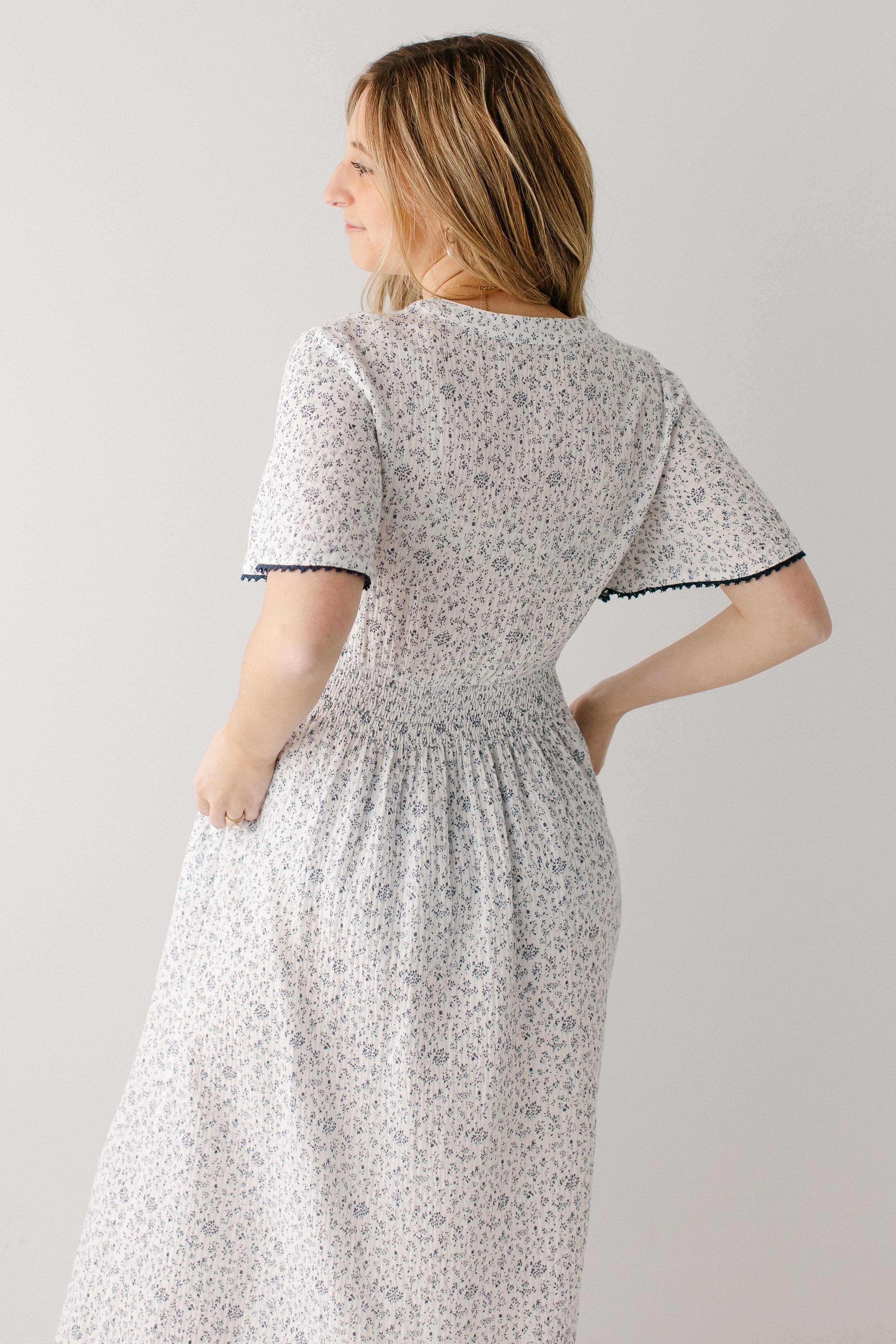 Hadassah Blue Floral Gauze Midi Dress - Image 9