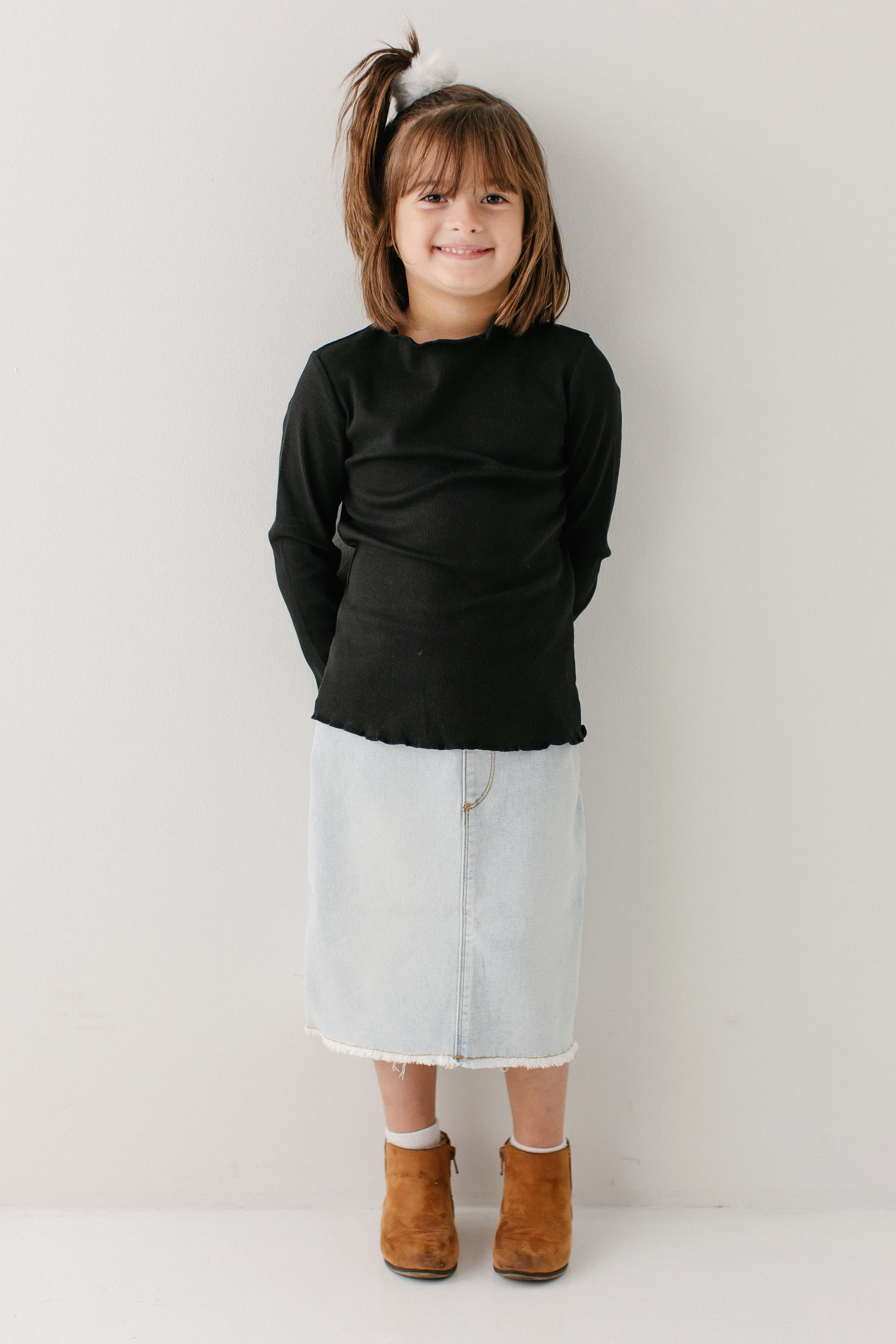 Hillary Girl Long Sleeve Lettuce Hem Ribbed Top FINAL SALE - Image 3