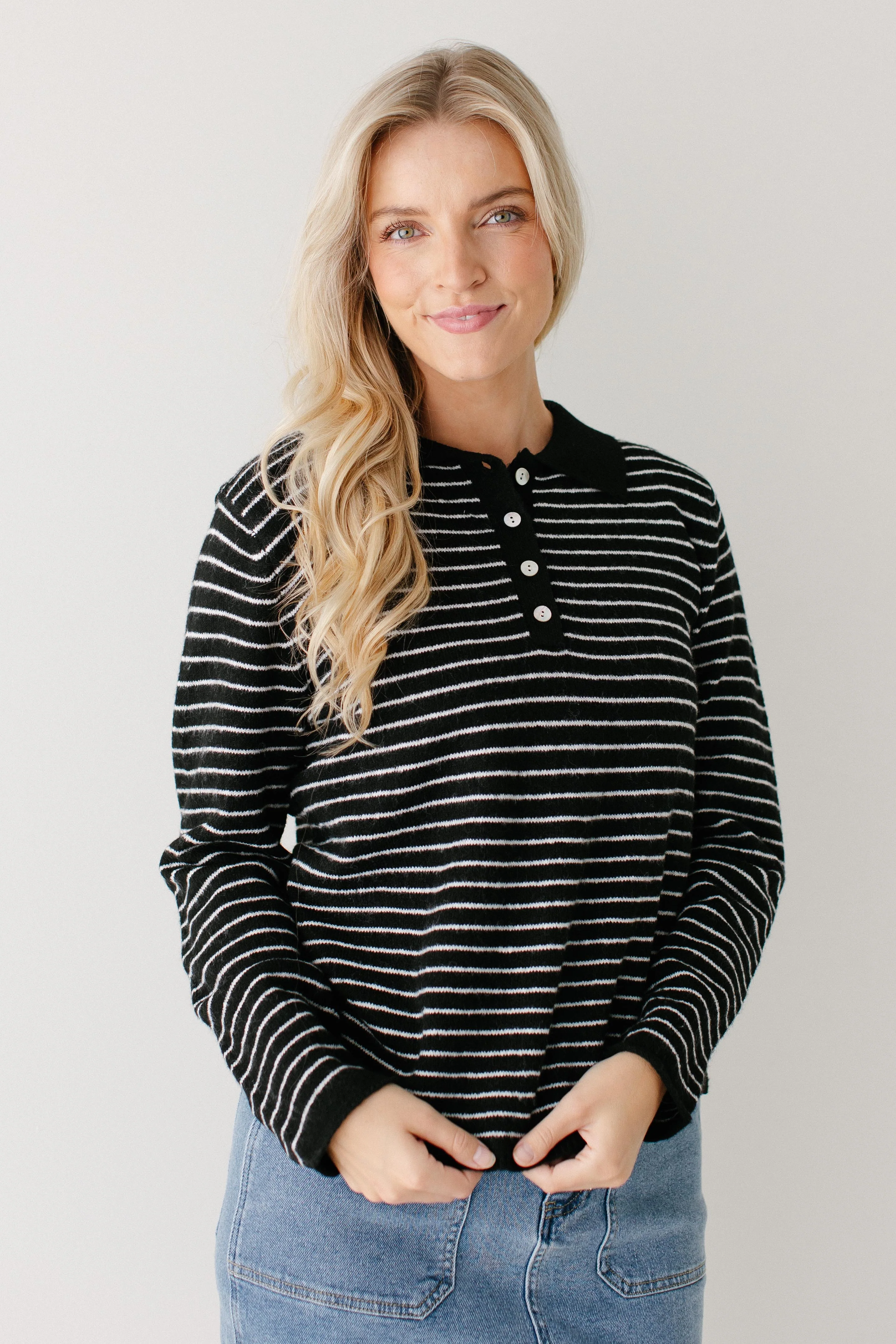 'Isak' Pinstripe Polo Sweater Top FINAL SALE