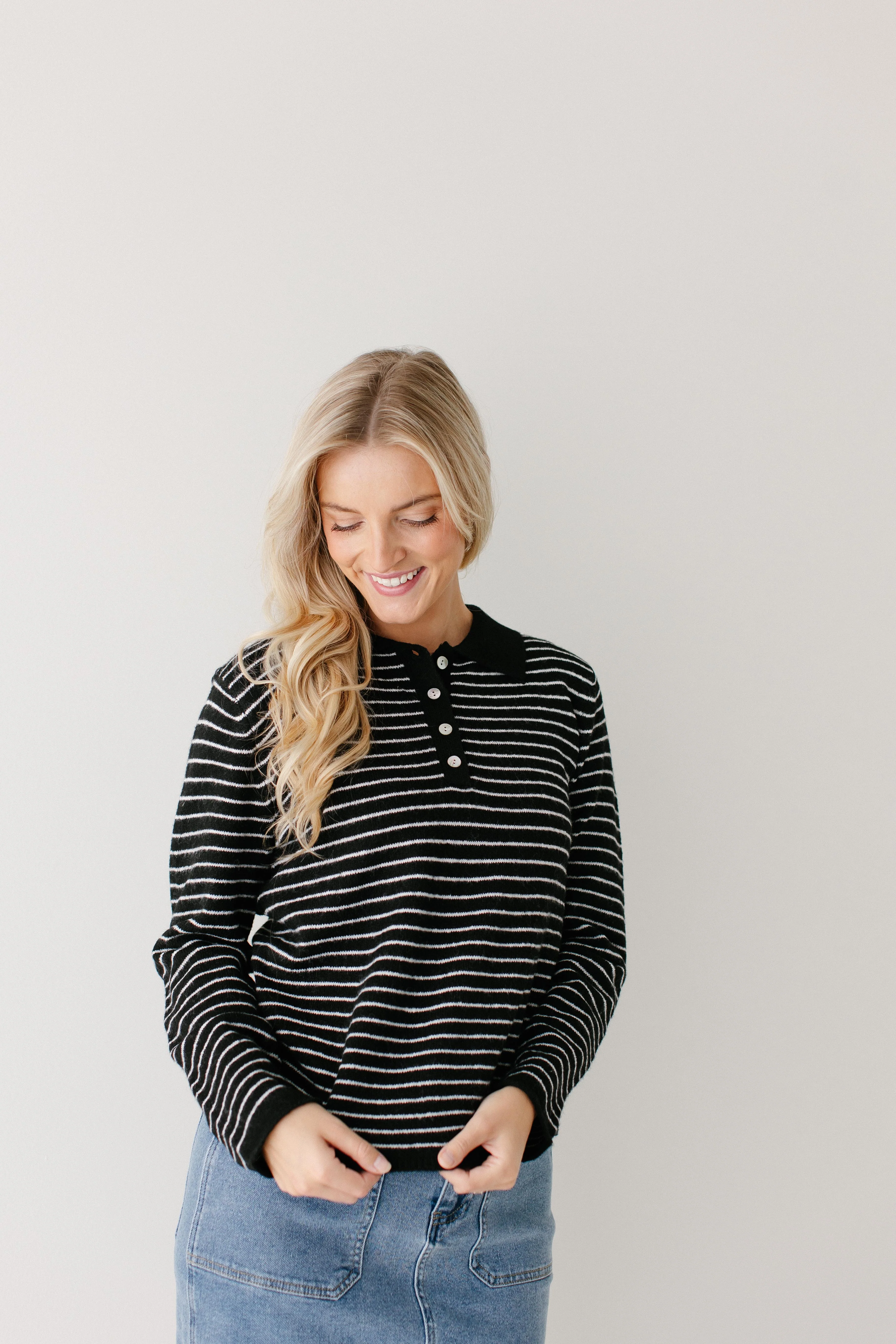 'Isak' Pinstripe Polo Sweater Top FINAL SALE - Image 5