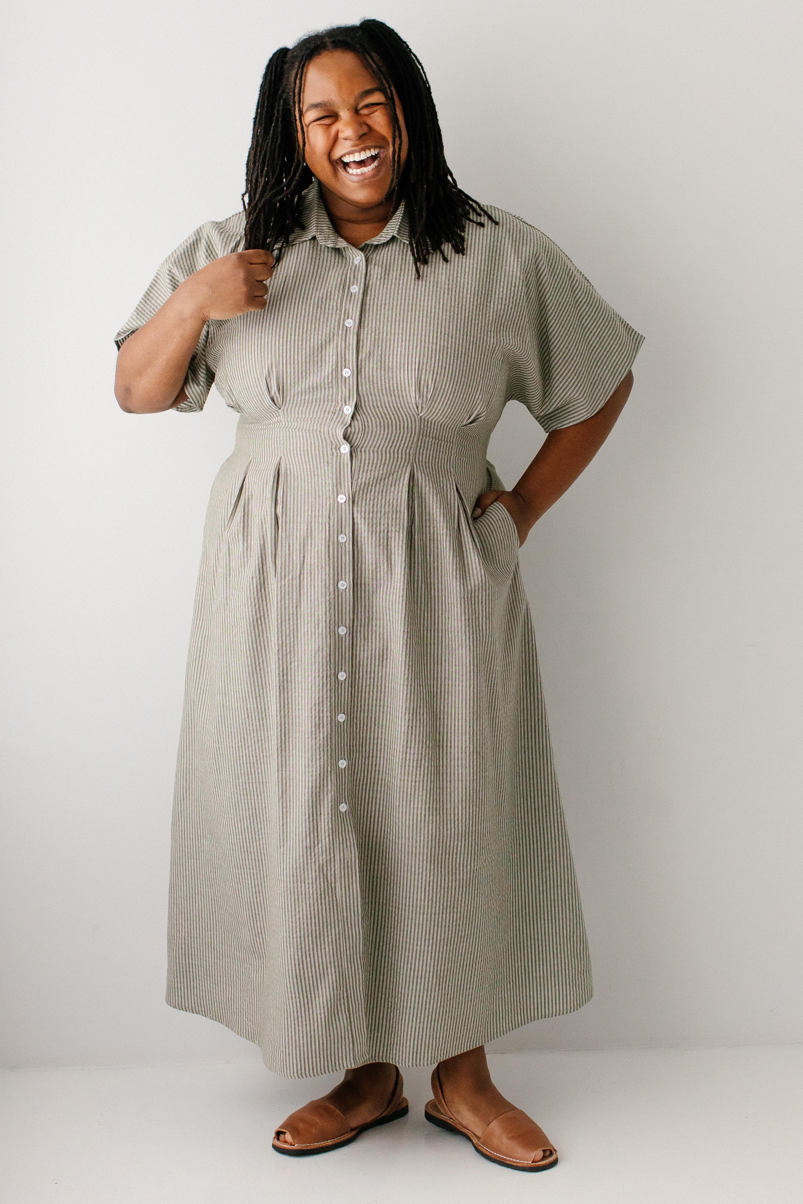 Jada Pinstripe Pleated Maxi Dress - Image 10