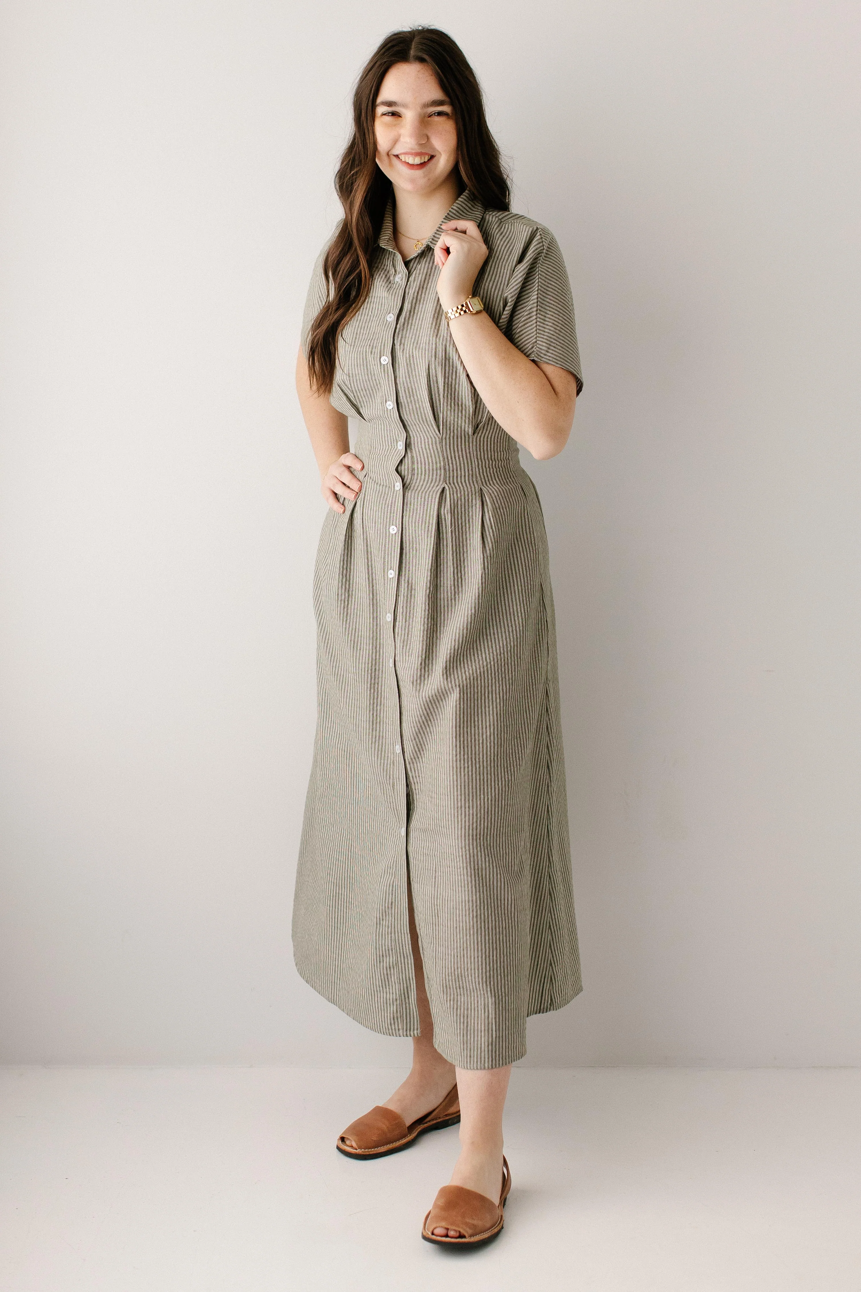 Jada Pinstripe Pleated Maxi Dress - Image 2