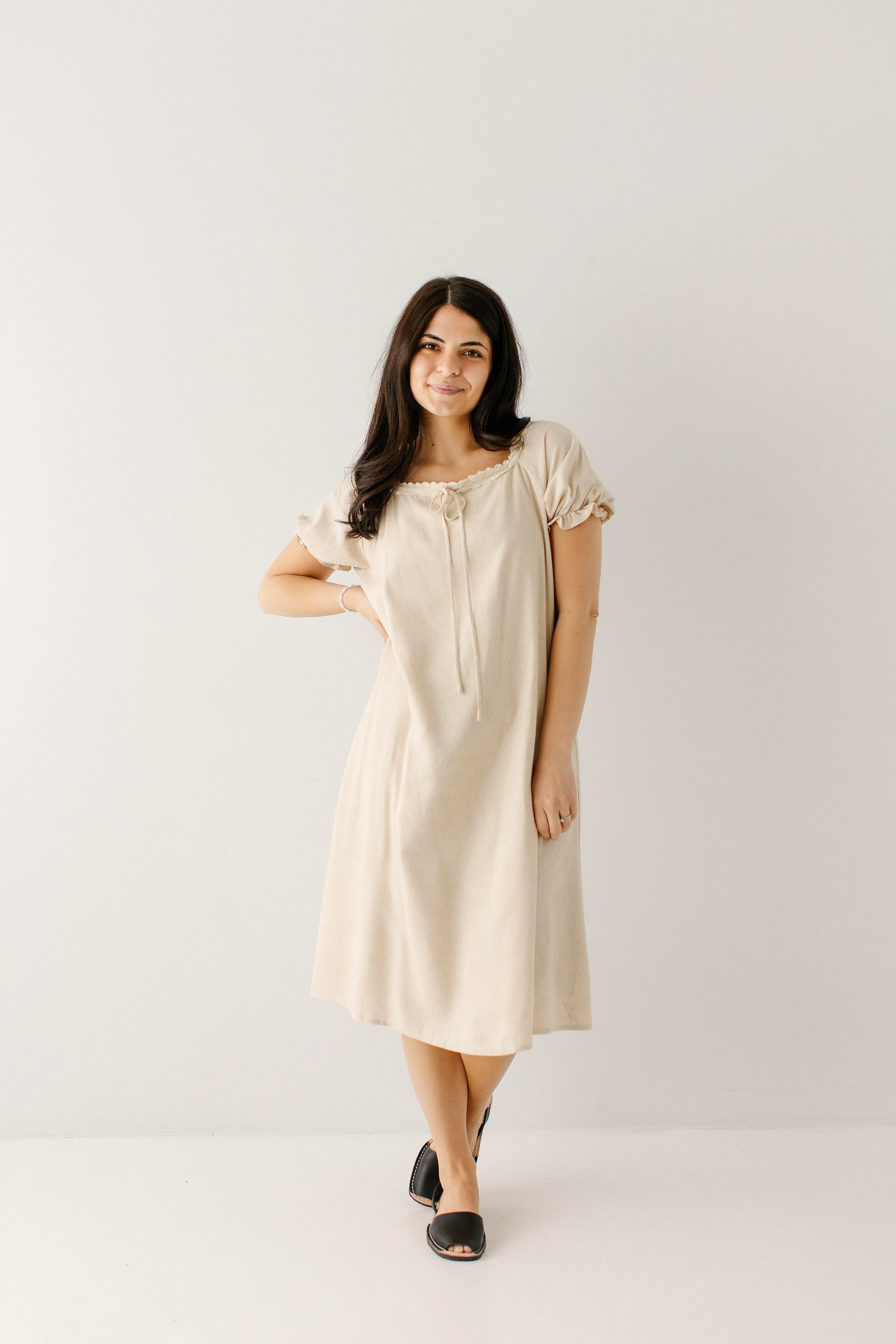Jenna Lace Trim Peasant Dress - Image 2