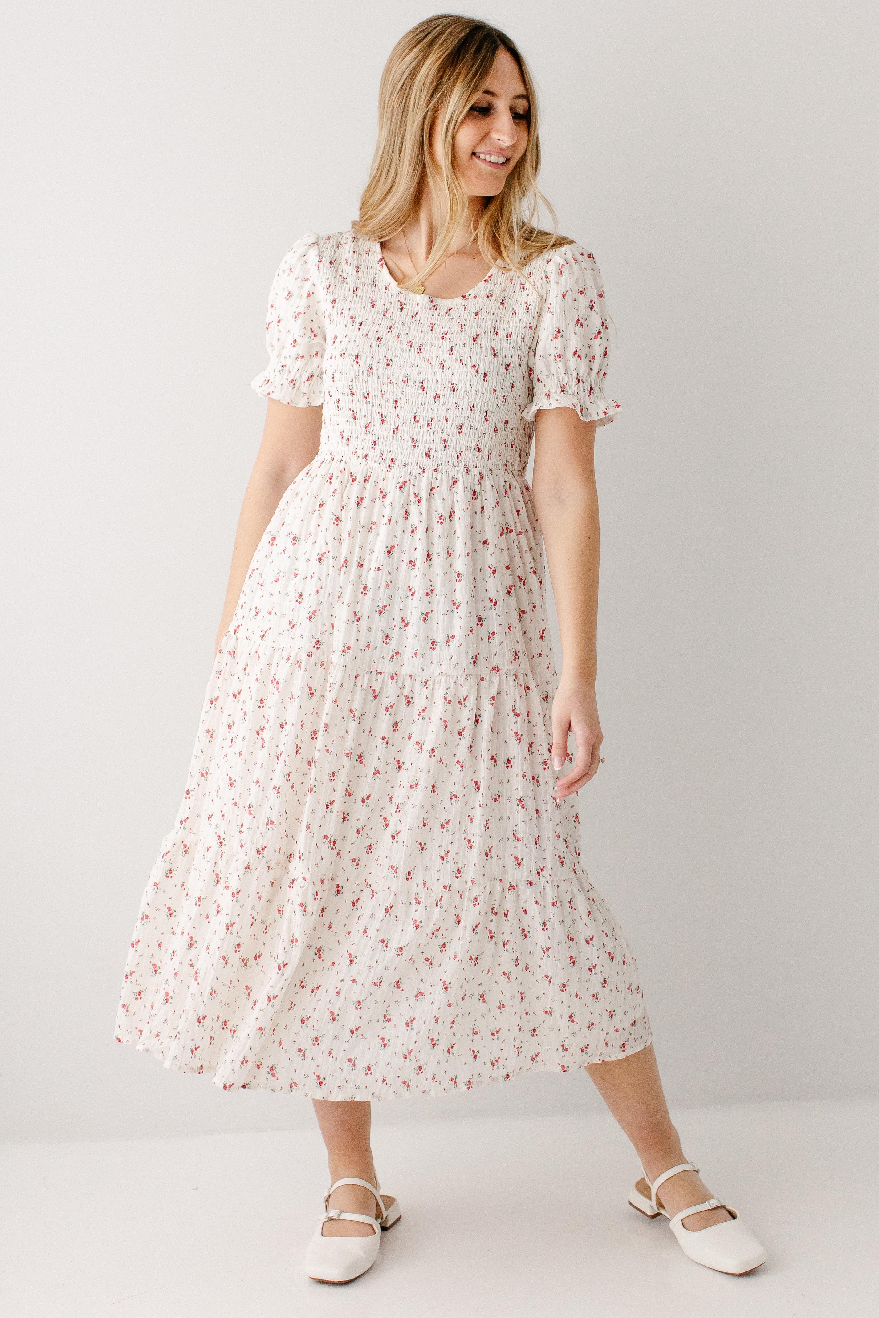 Jinger Smocked Bodice Ditsy Floral Midi Dress - Image 3