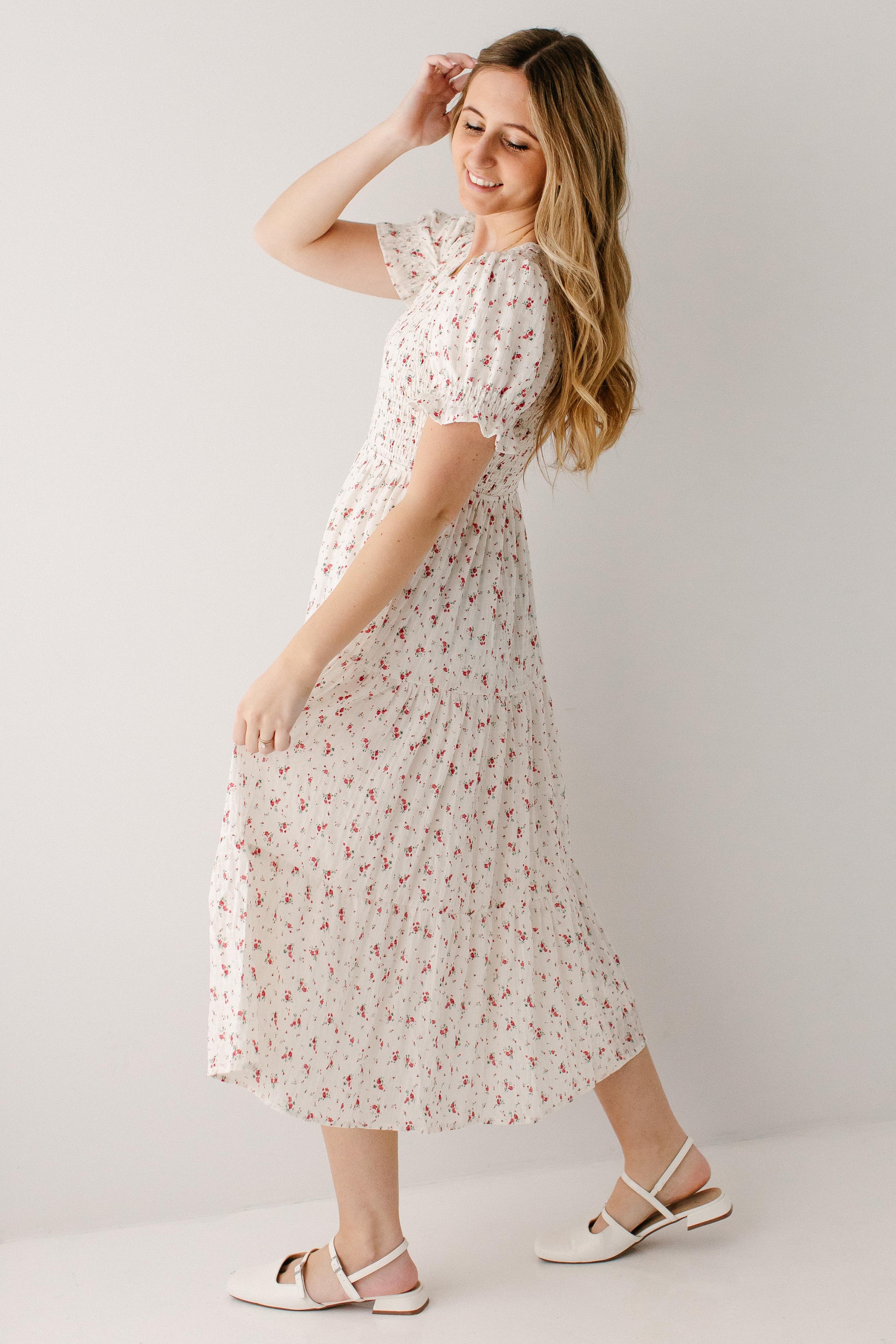 Jinger Smocked Bodice Ditsy Floral Midi Dress - Image 5