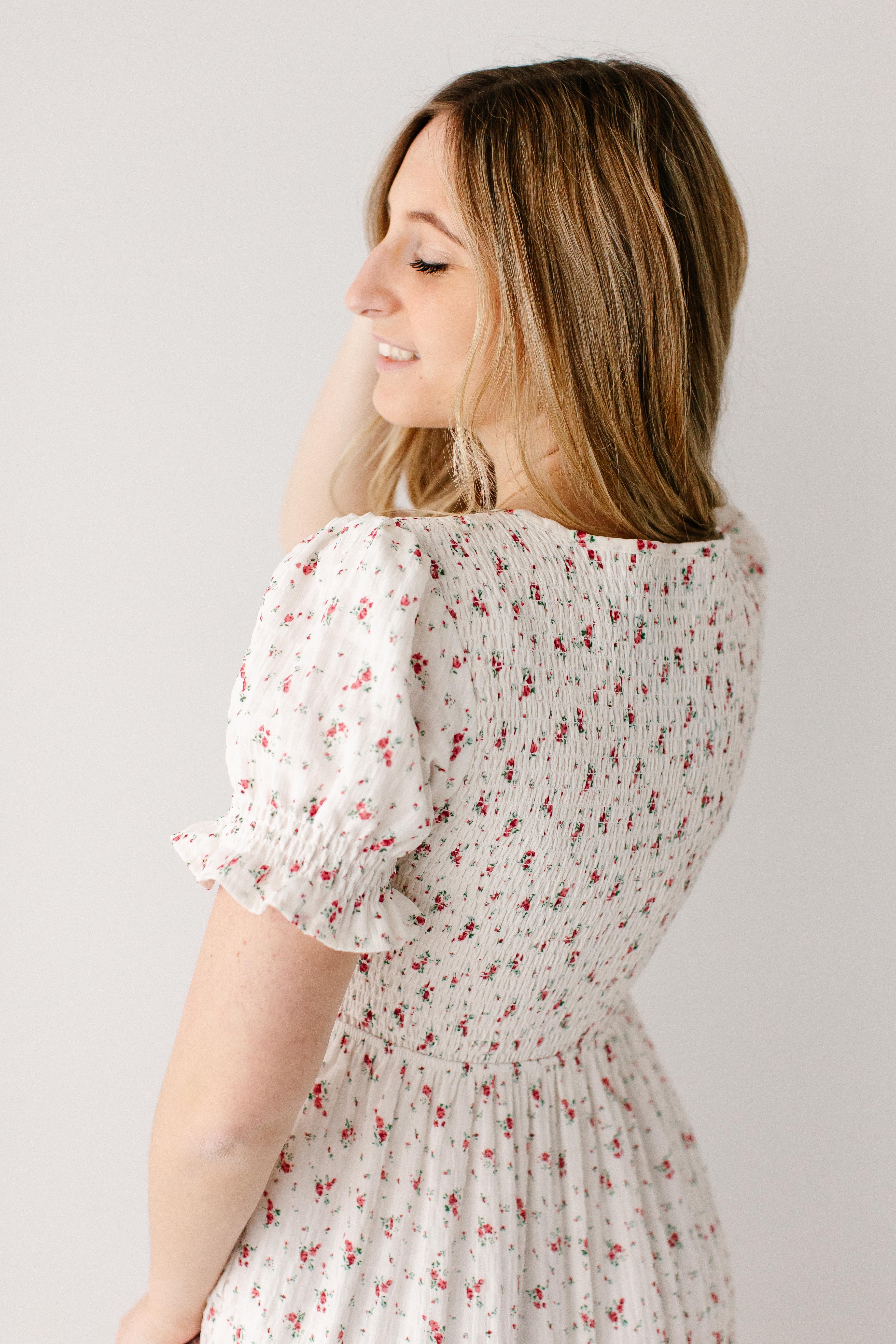 Jinger Smocked Bodice Ditsy Floral Midi Dress - Image 6