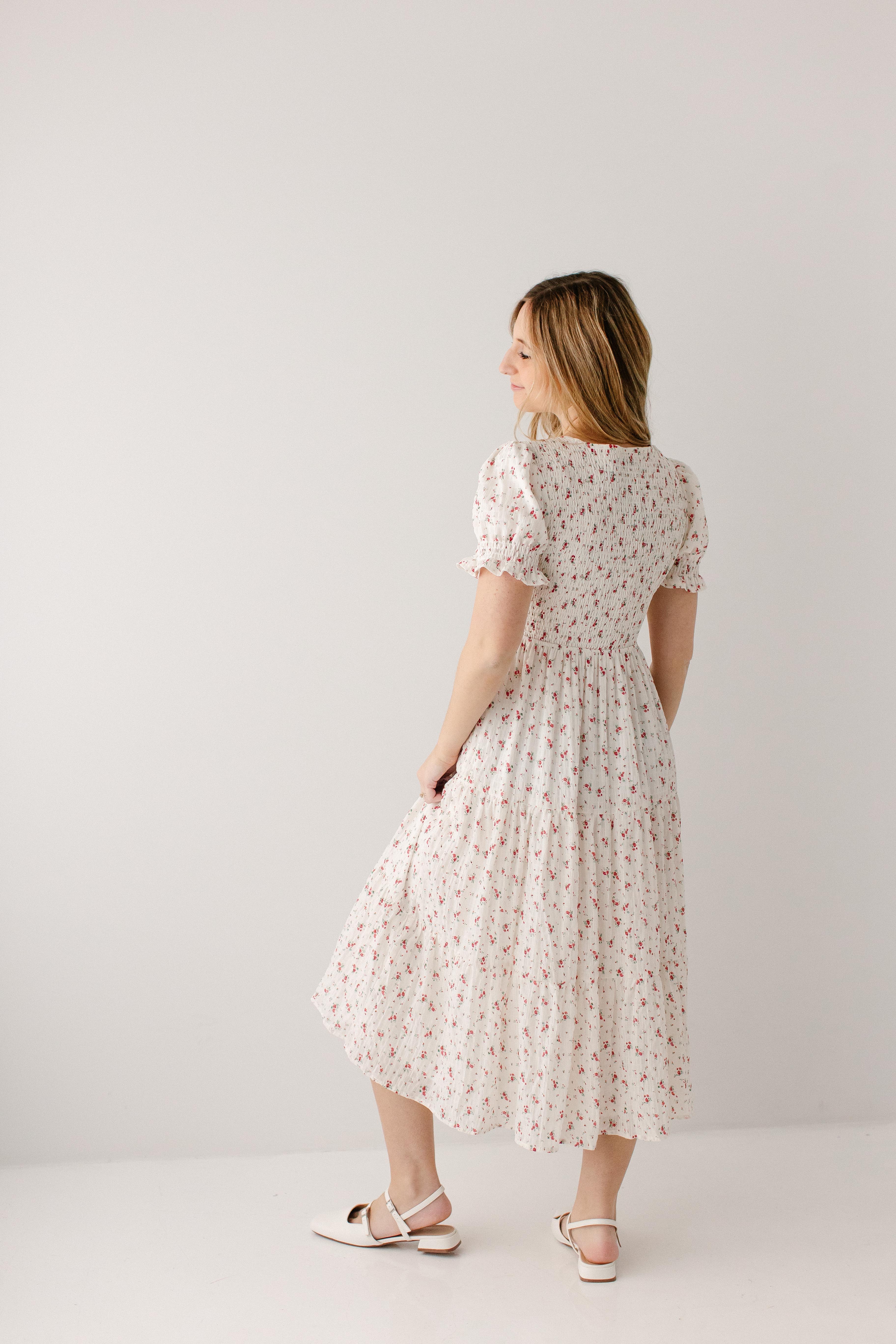 Jinger Smocked Bodice Ditsy Floral Midi Dress - Image 7